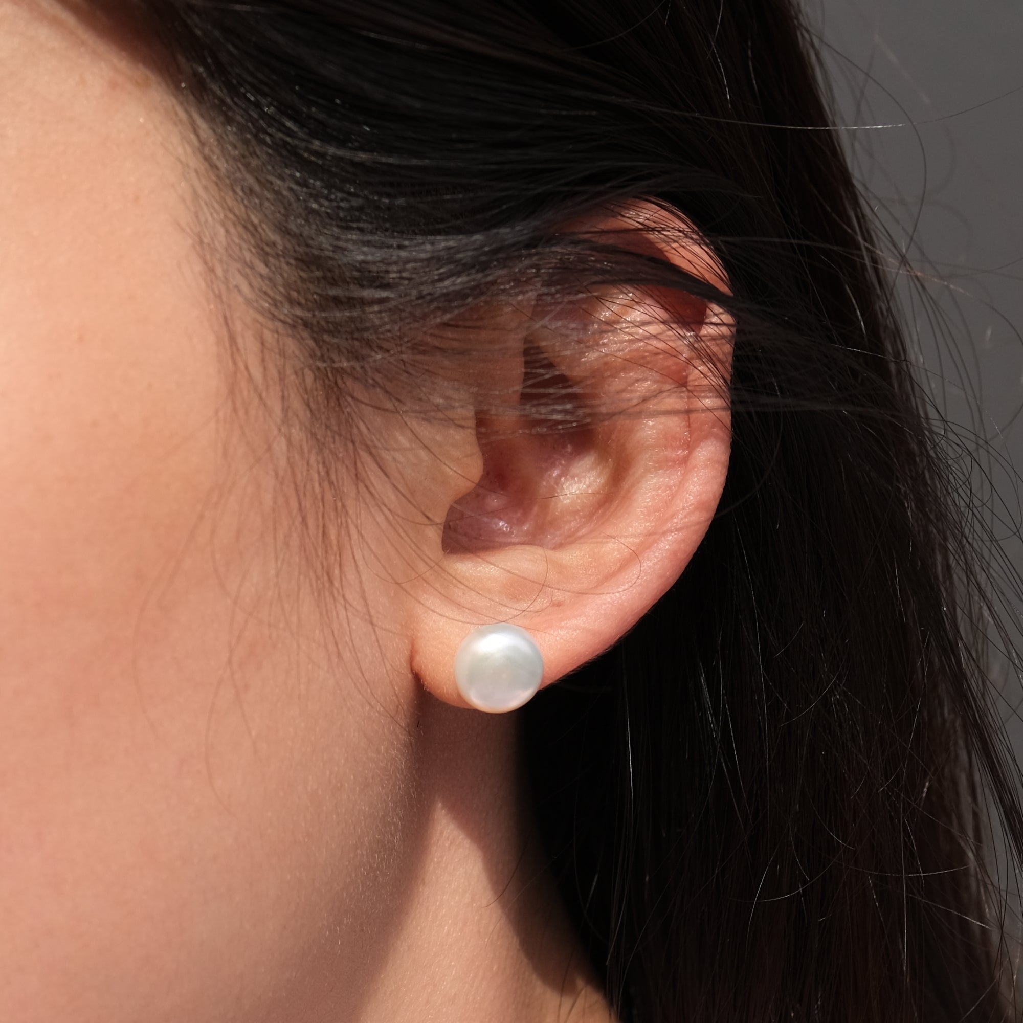 MOKMOK JEWELRY White Natural 10mm Freshwater Pearl Stud 6A grade - on 100% 925 Sterling Silver posts