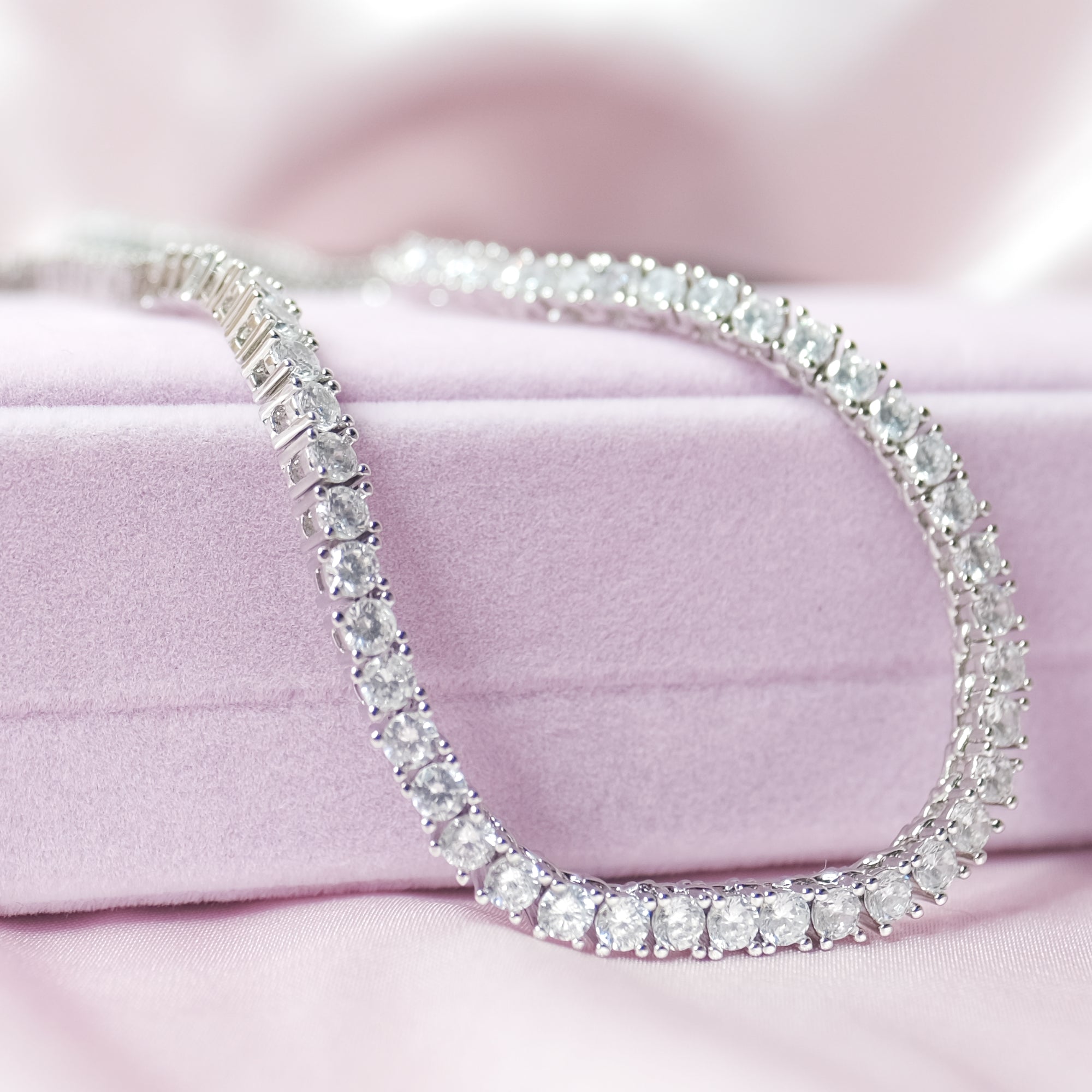 MOKMOK JEWELRY Luxury Sparkling Diamond Silver Tennis Necklace - 5A grade zircon - 3mm 4 Prong