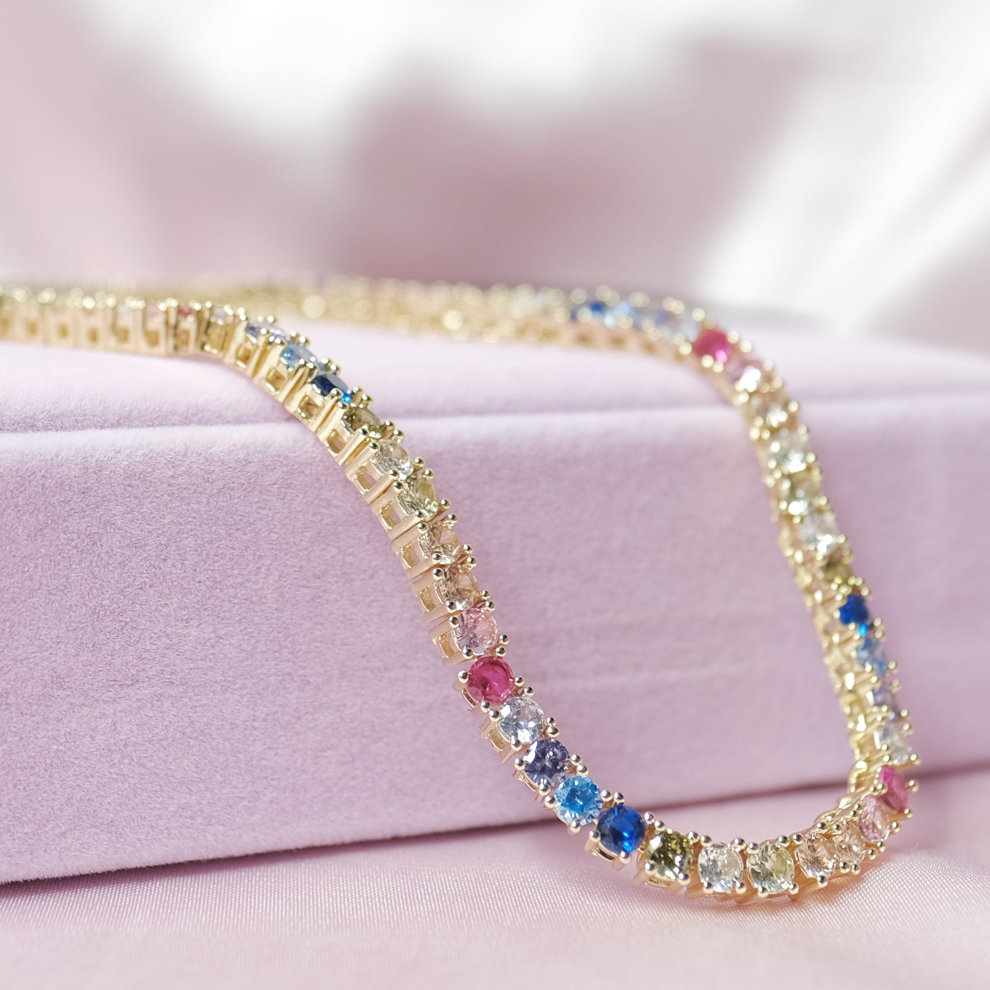 MOKMOK JEWELRY Luxury Sparkling Diamond Rainbow Tennis Necklace - 5A grade zircon - 3mm 4 Prong