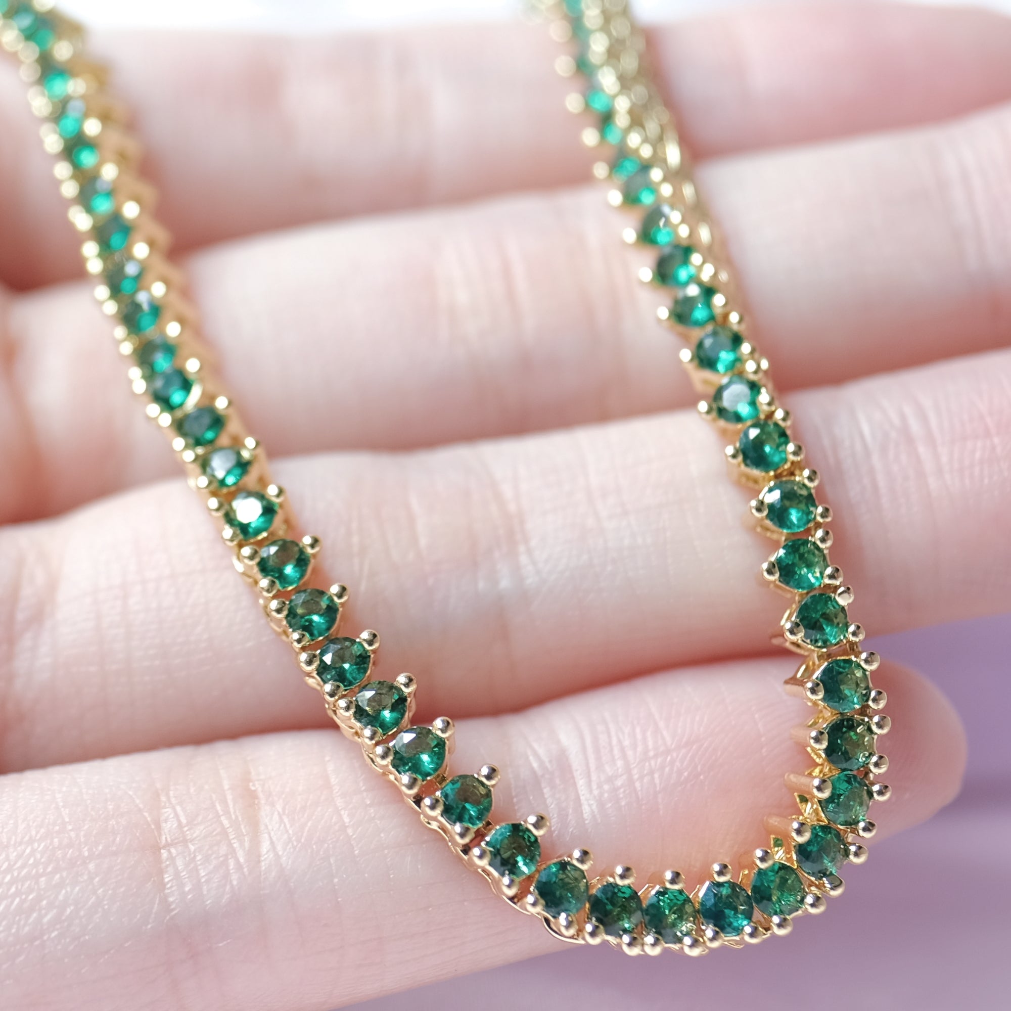 MOKMOK JEWELRY Luxury Sparkling Diamond Emerald Tennis Necklace - 5A grade zircon - 2.5mm 3 Prong