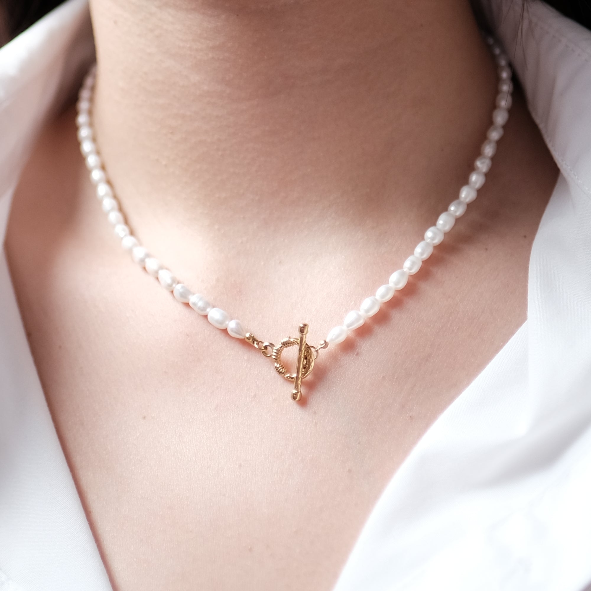 MOKMOK JEWELRY Real Organic Freshwater Full Pearl Toggle Clasp Necklace