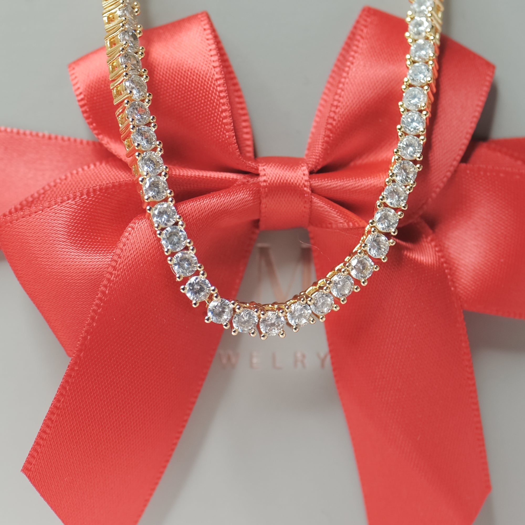 MOKMOK JEWELRY Luxury Sparkling Diamond Gold Tennis Necklace - 5A grade zircon - 3mm 4 Prong