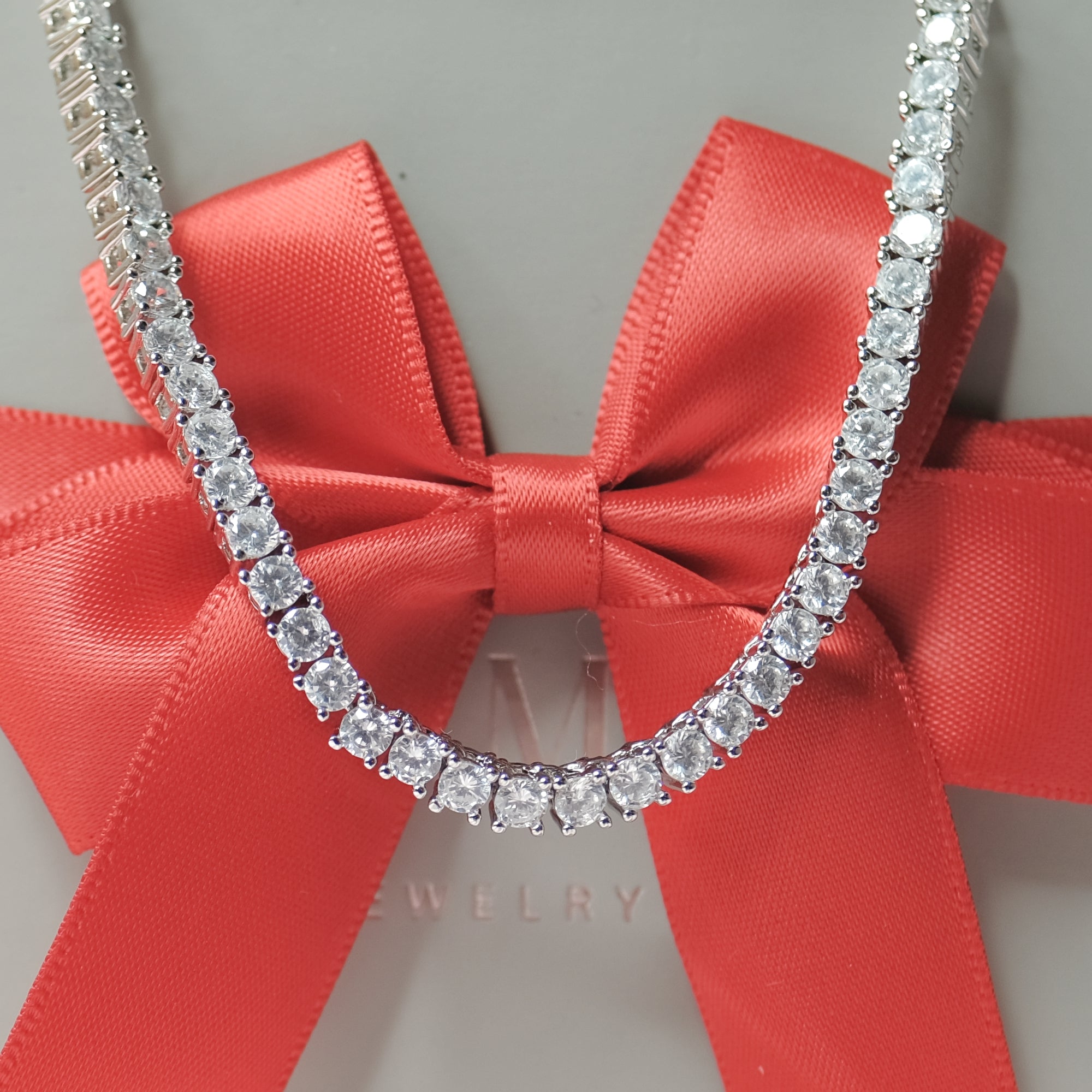 MOKMOK JEWELRY Luxury Sparkling Diamond Silver Tennis Necklace - 5A grade zircon - 3mm 4 Prong