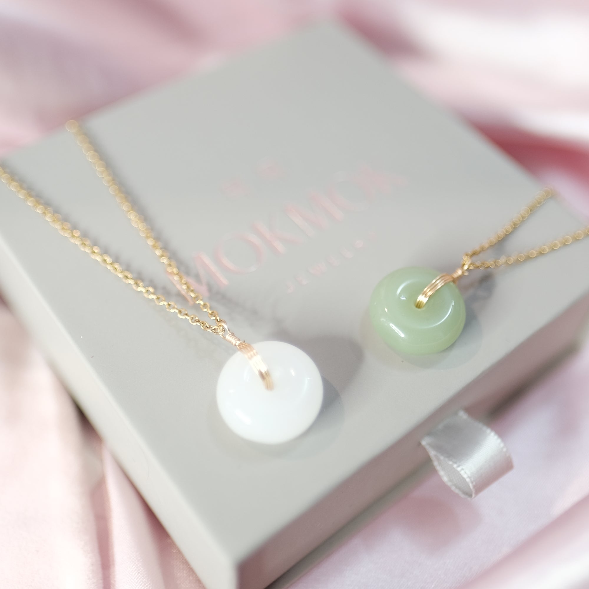 MOKMOK Jewelry Natural Jade Donut Necklace Dainty Lucky Ping An Kou