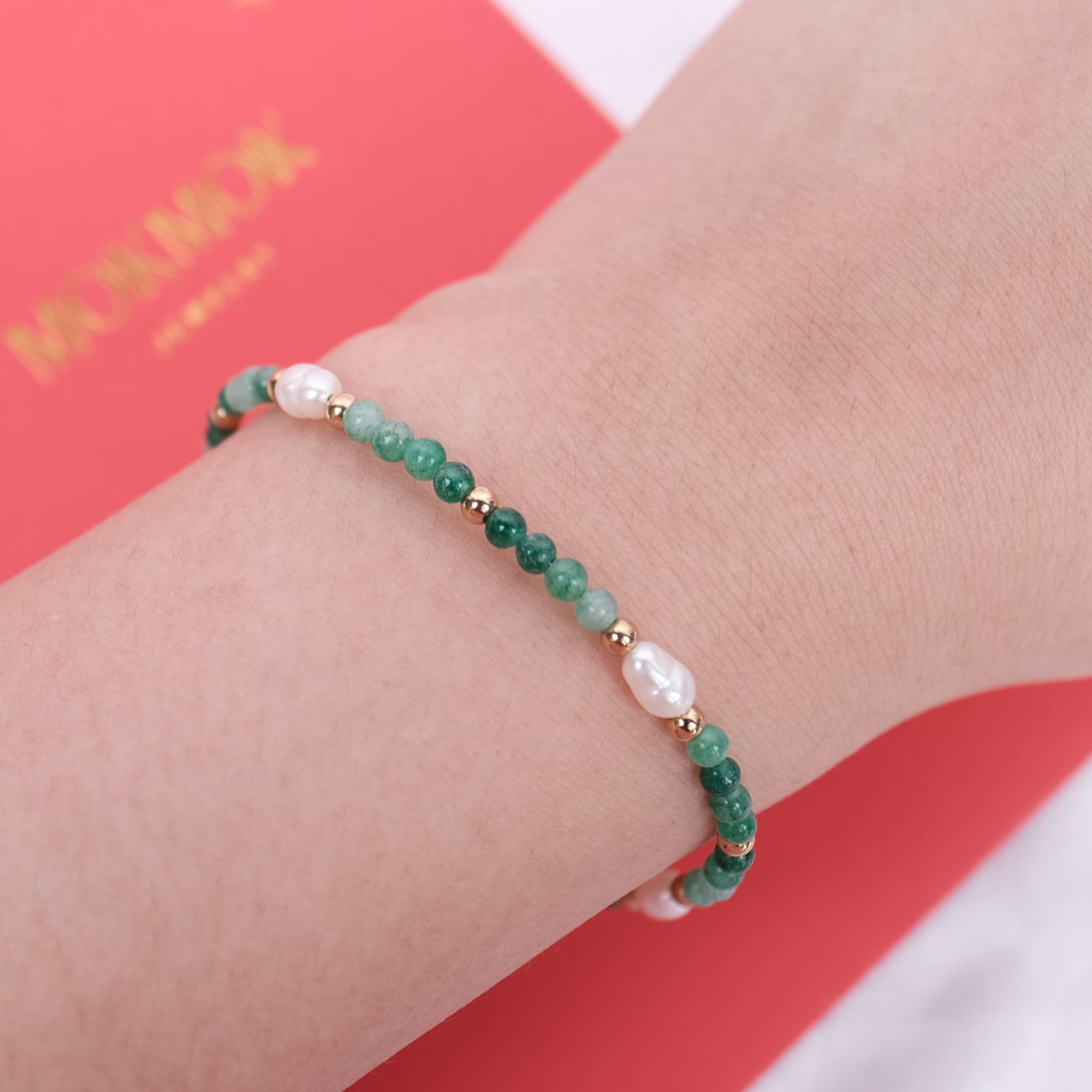 MOKMOK JEWELRY Green Chalcedony and Real Freshwater Pearl Bracelet