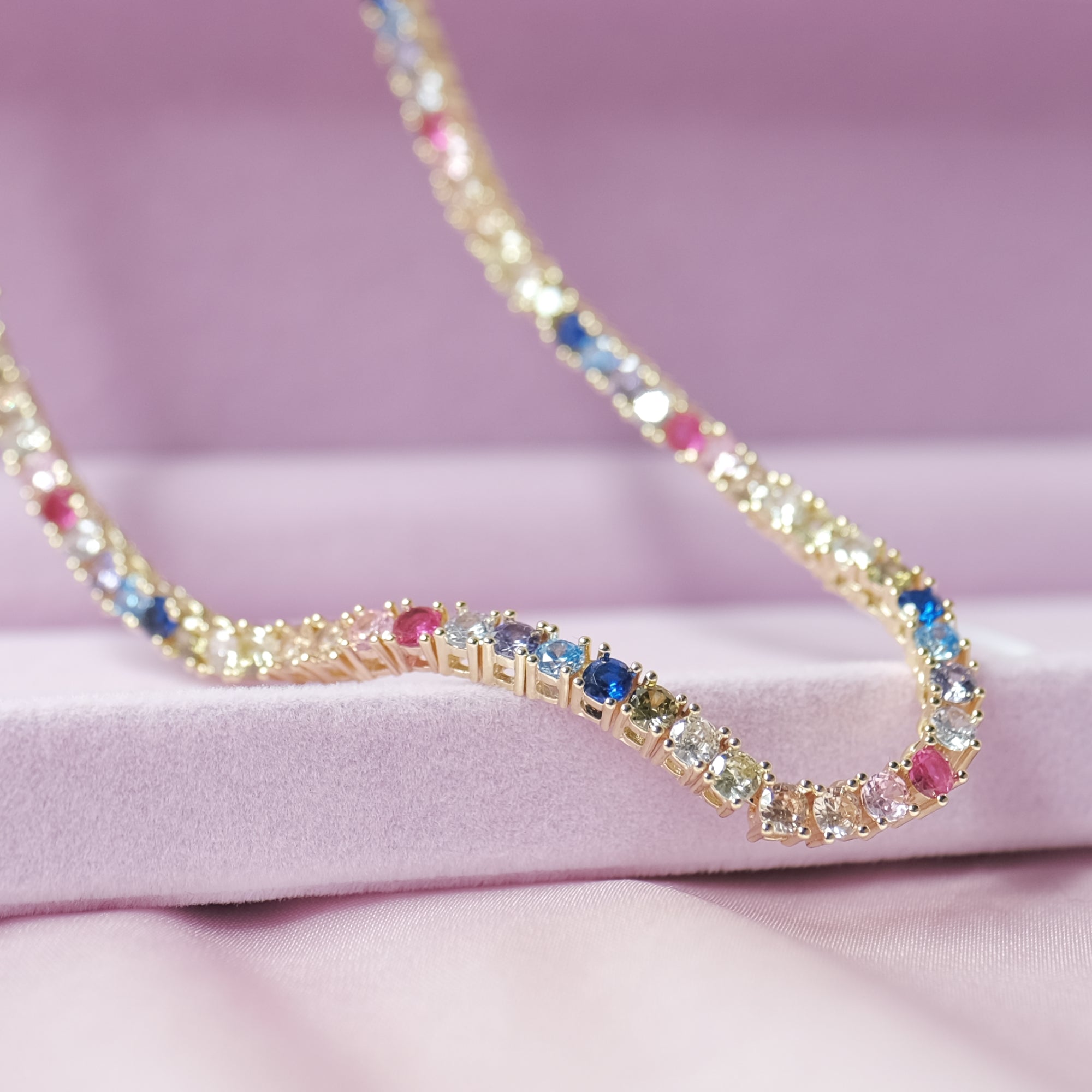 MOKMOK JEWELRY Luxury Sparkling Diamond Rainbow Tennis Necklace - 5A grade zircon - 3mm 4 Prong