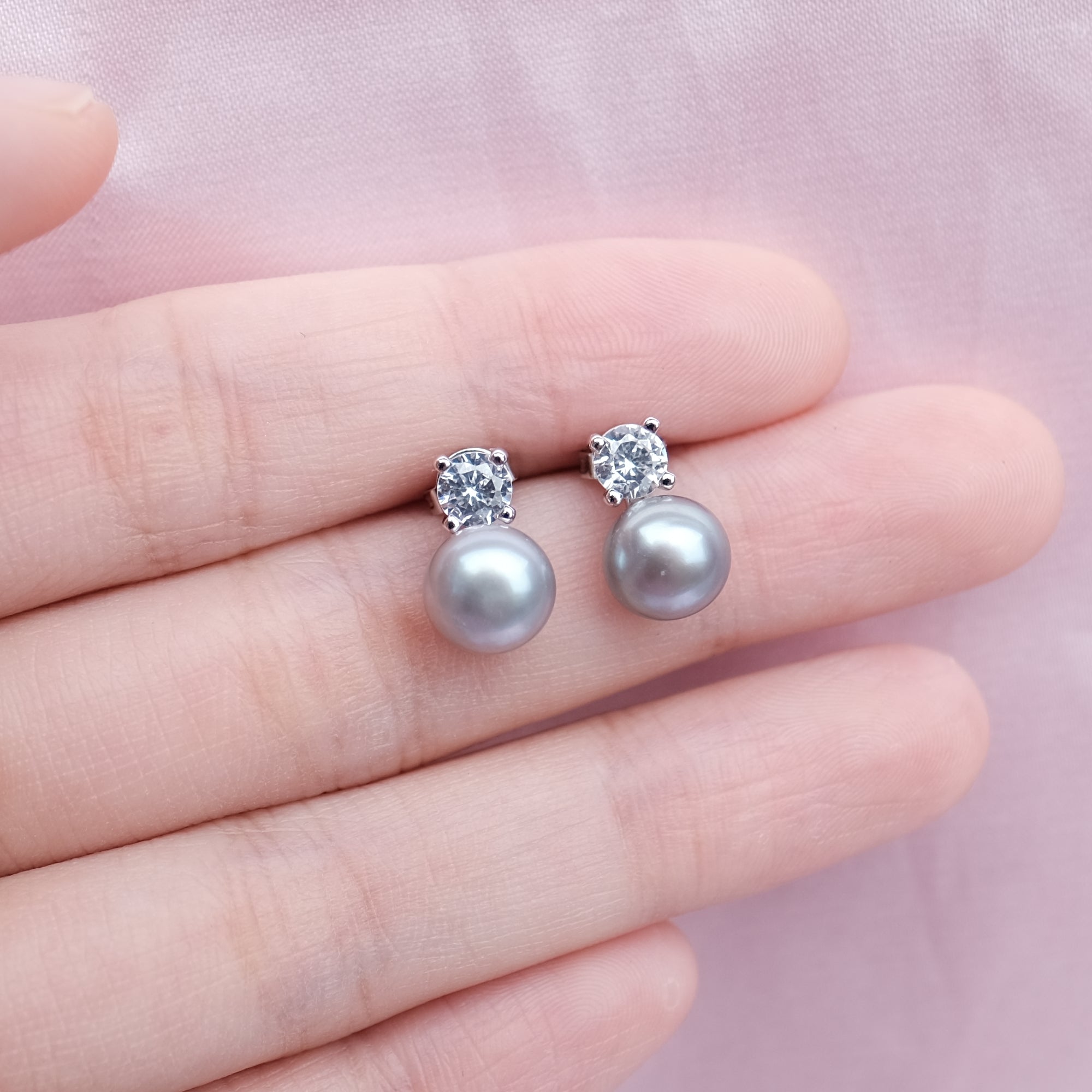 MOKMOK JEWELRY Perfect Snowy Blue Natural 10mm Freshwater Pearls 6A grade - on 100% 925 Sterling Silver posts