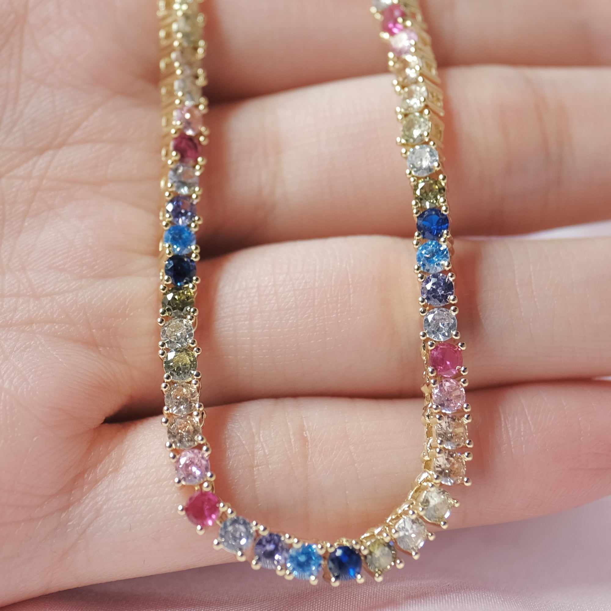 MOKMOK JEWELRY Luxury Sparkling Diamond Rainbow Tennis Necklace - 5A grade zircon - 3mm 4 Prong