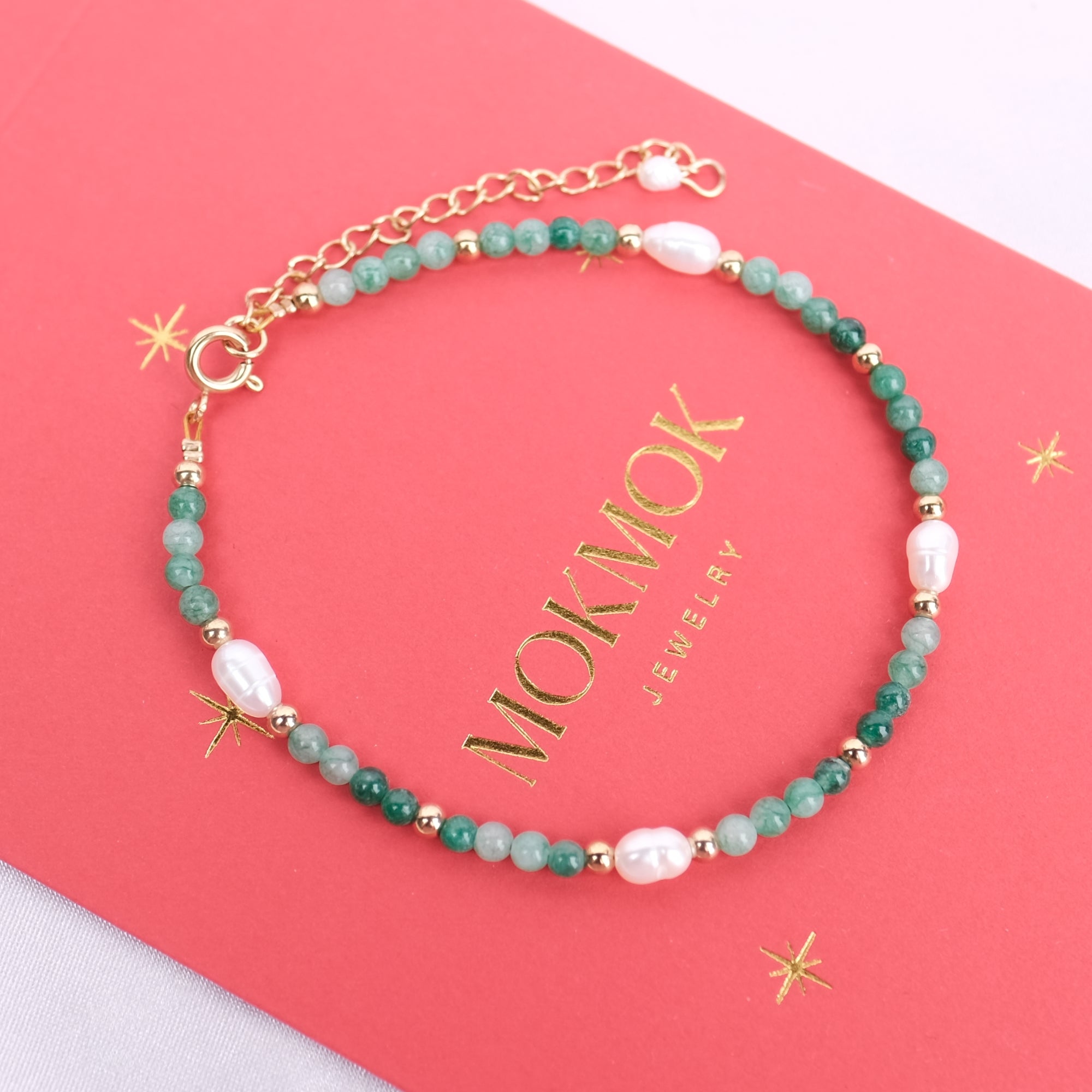 MOKMOK JEWELRY Green Chalcedony and Real Freshwater Pearl Bracelet