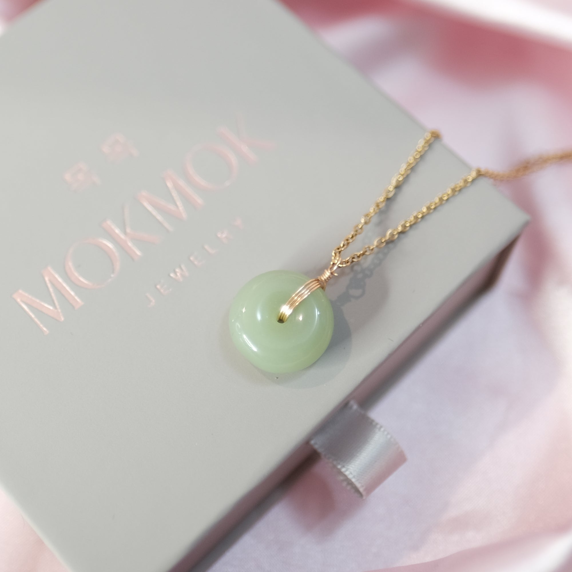 MOKMOK Jewelry Natural Jade Donut Necklace Dainty Lucky Ping An Kou