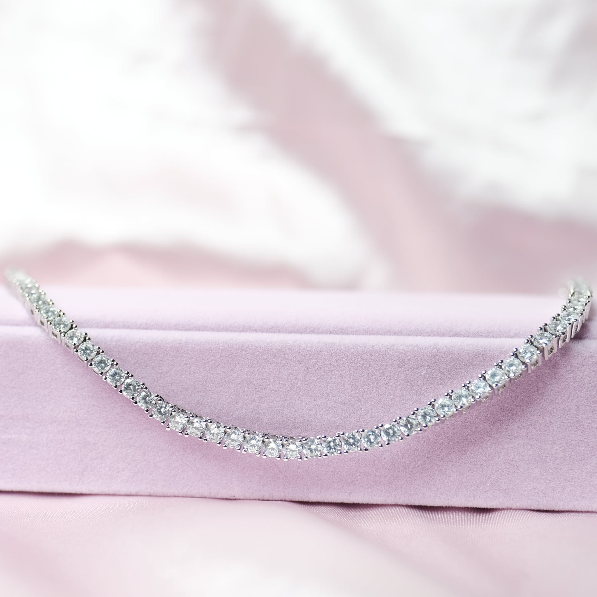 MOKMOK JEWELRY Luxury Sparkling Diamond Silver Tennis Necklace - 5A grade zircon - 3mm 4 Prong