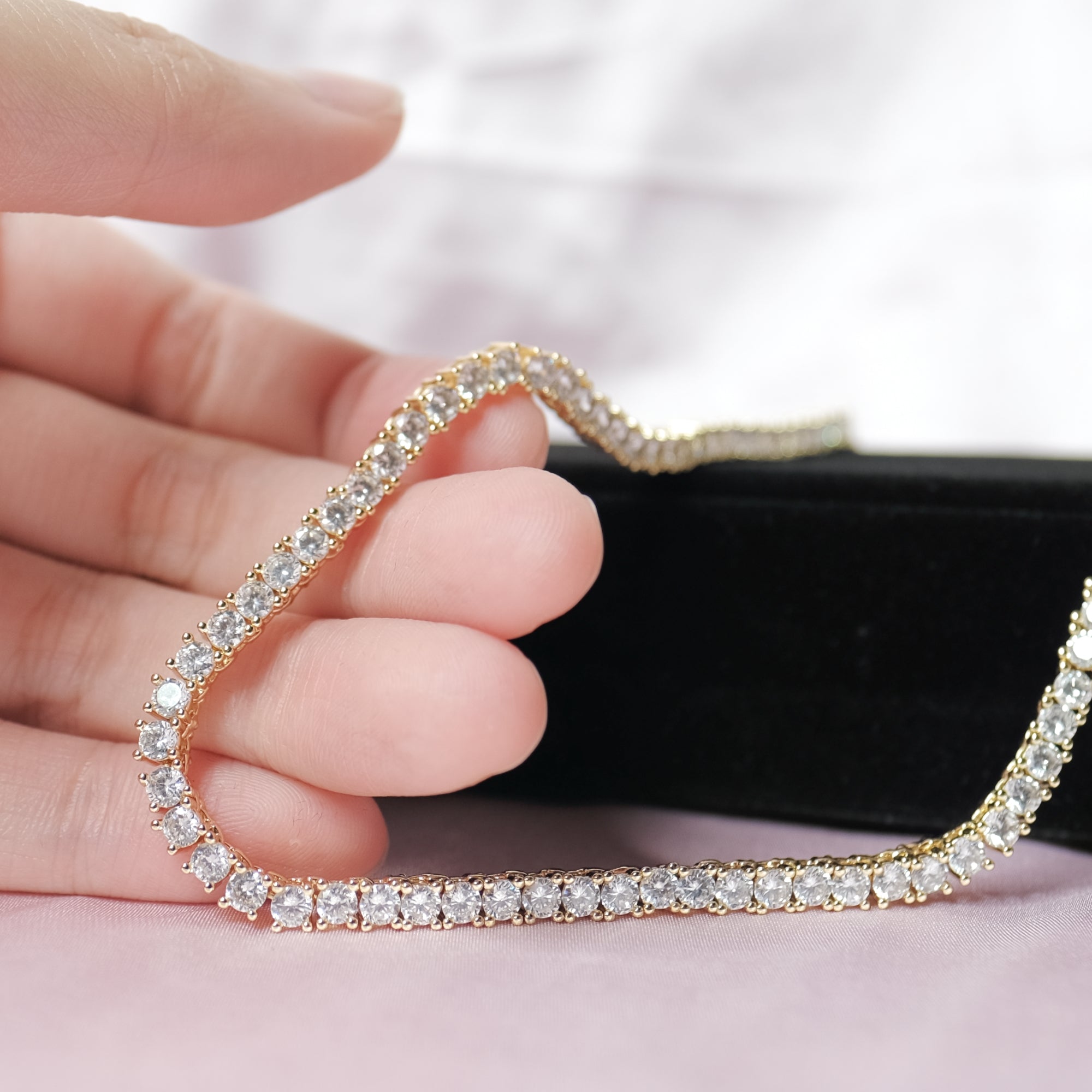 MOKMOK JEWELRY Luxury Sparkling Diamond Gold Tennis Necklace - 5A grade zircon - 3mm 4 Prong