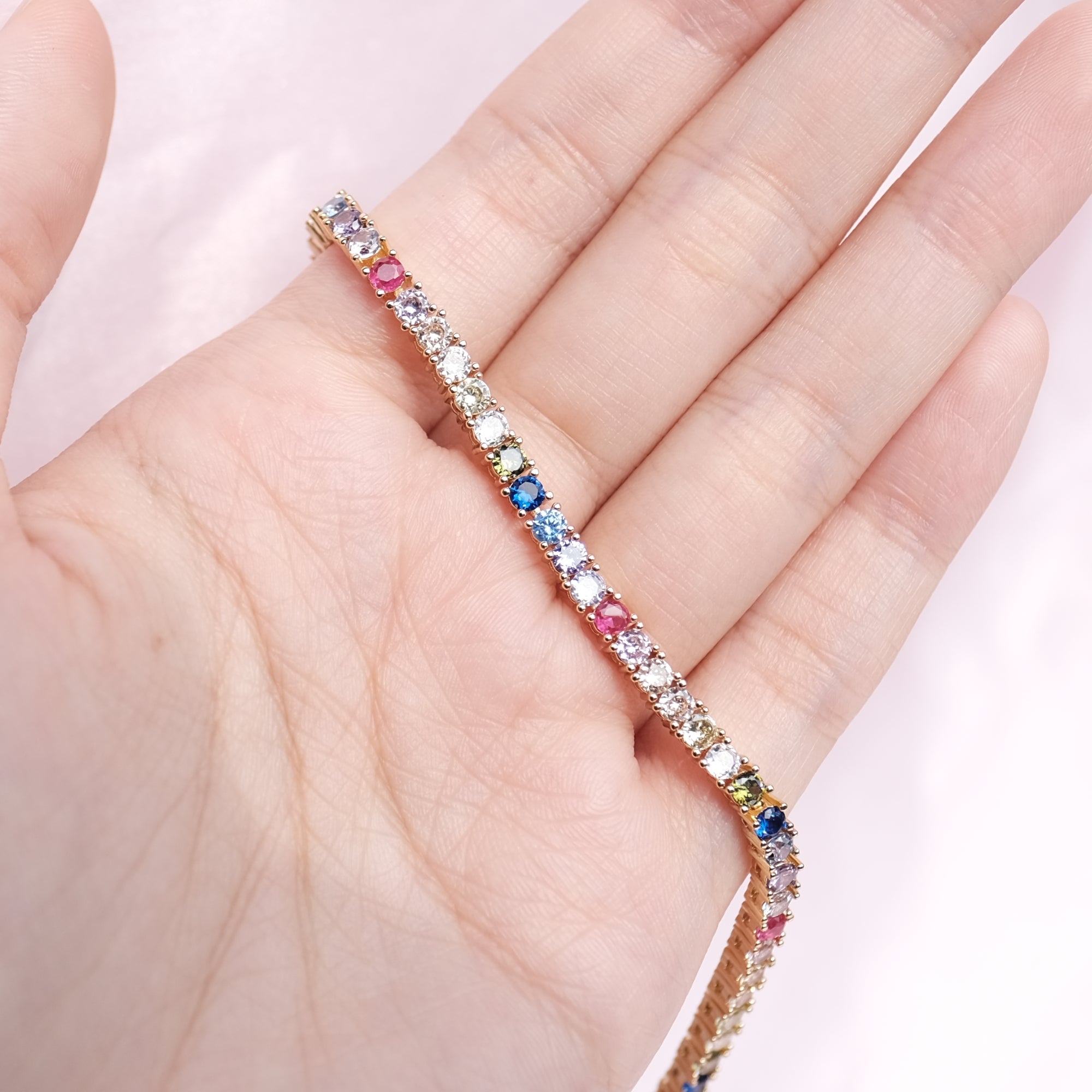 MOKMOK Jewelry LIMITED EDITION Rainbow Tennis Bracelet 4 prong 3mm - in gold