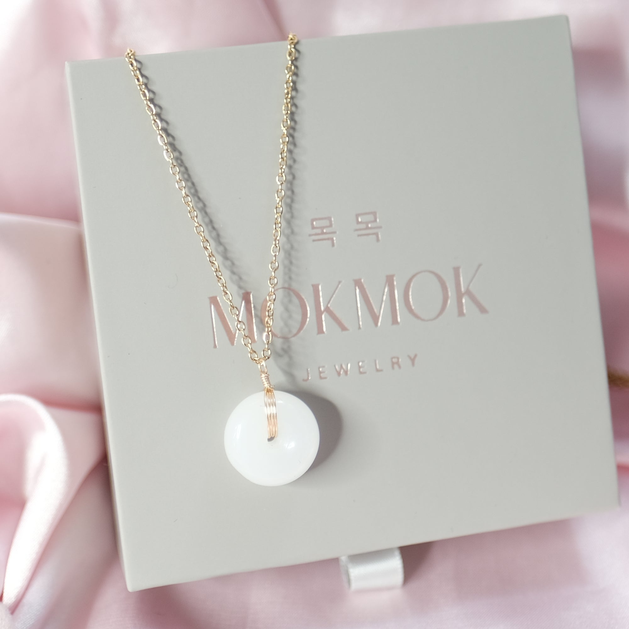 MOKMOK Jewelry Natural Jade Donut Necklace Dainty Lucky Ping An Kou