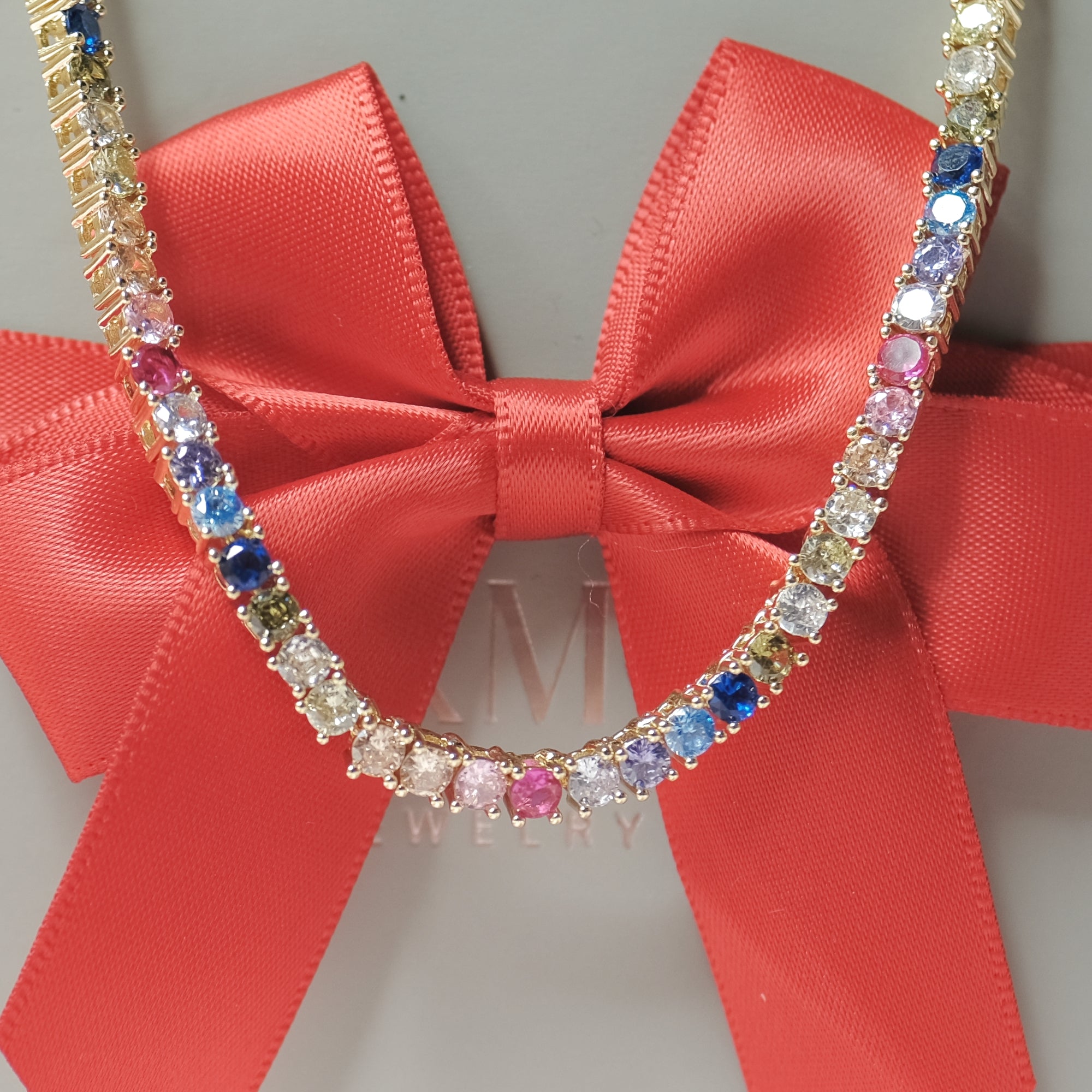 MOKMOK JEWELRY Luxury Sparkling Diamond Rainbow Tennis Necklace - 5A grade zircon - 3mm 4 Prong