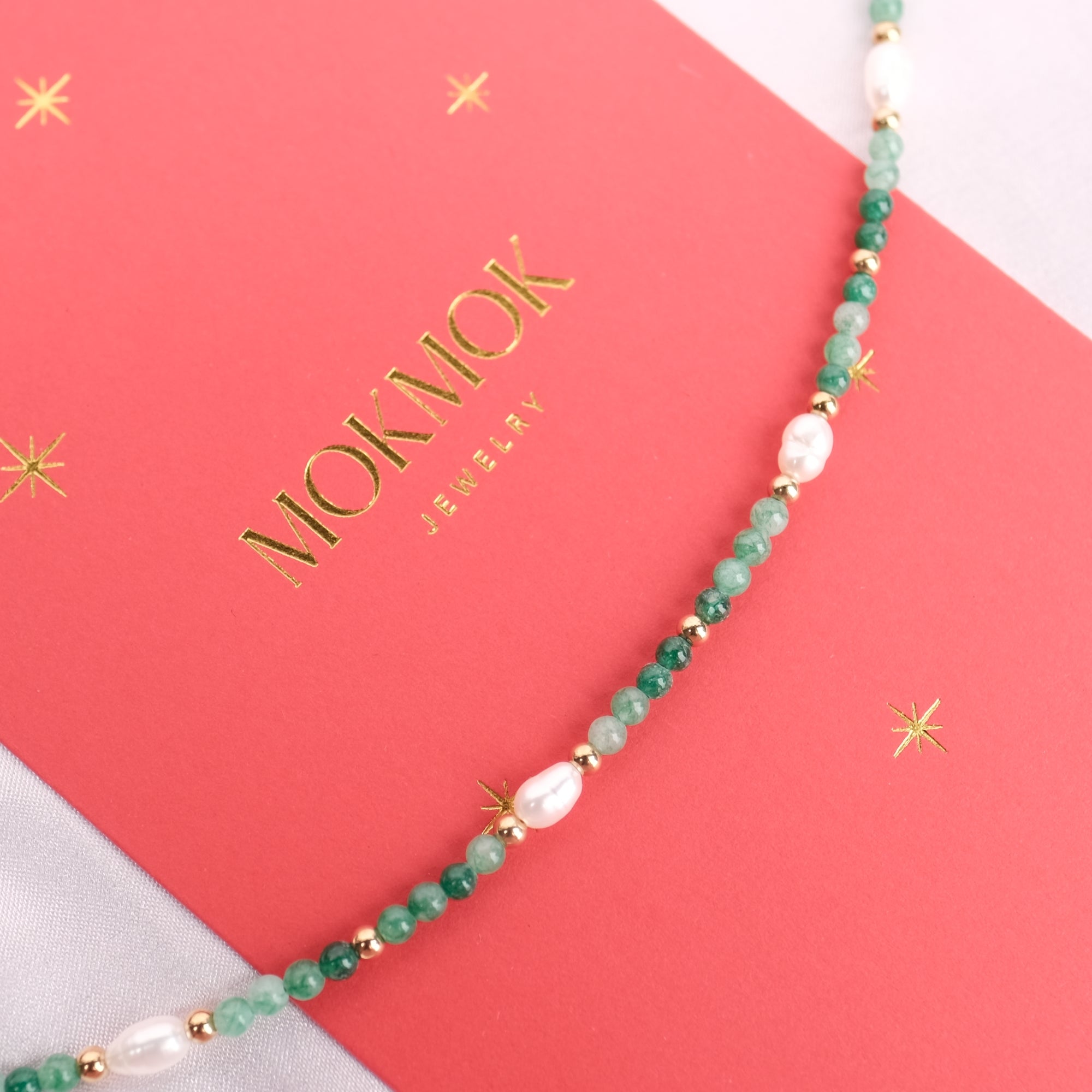 MOKMOK JEWELRY Green Chalcedony and Real Freshwater Pearl Bracelet