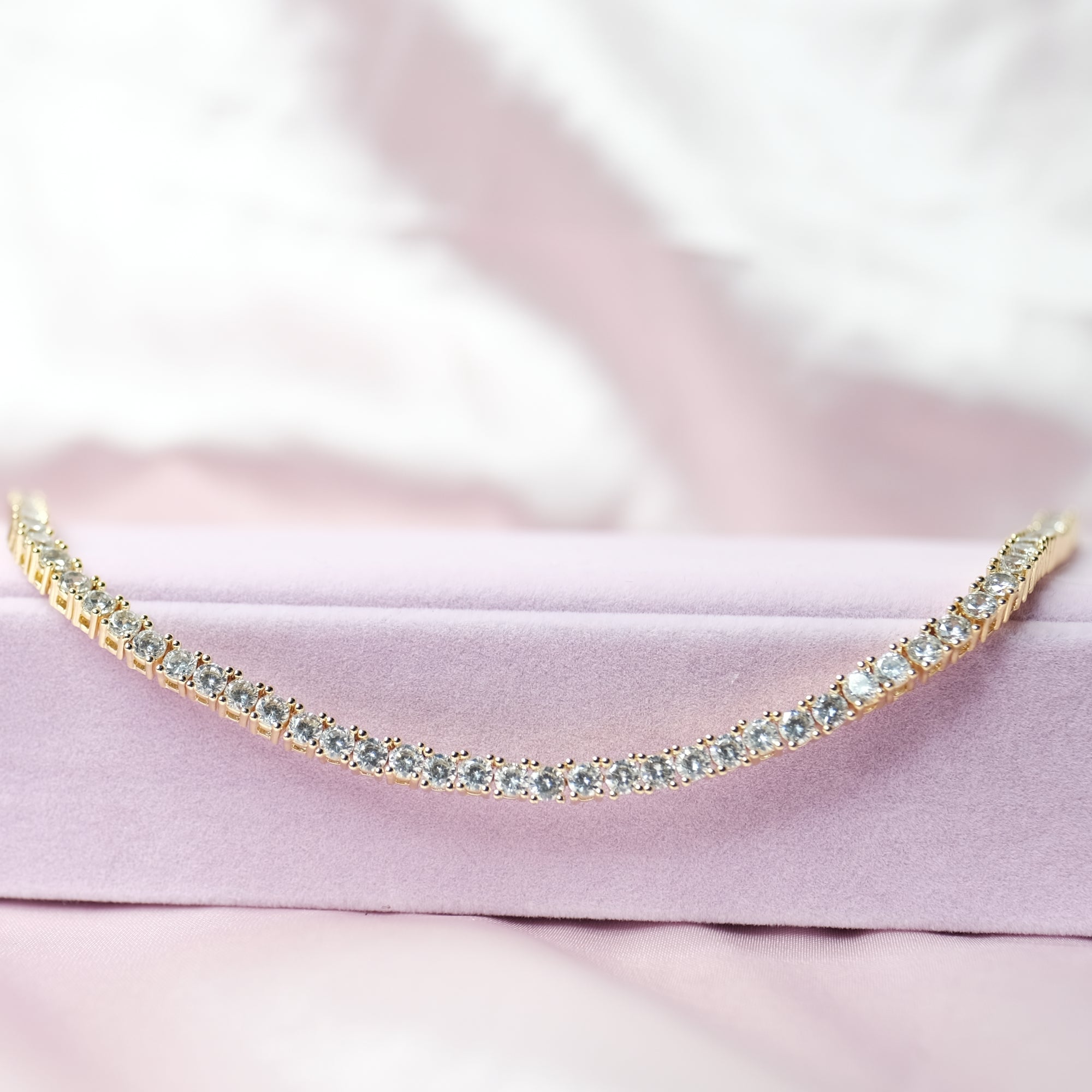 MOKMOK JEWELRY Luxury Sparkling Diamond Gold Tennis Necklace - 5A grade zircon - 3mm 4 Prong