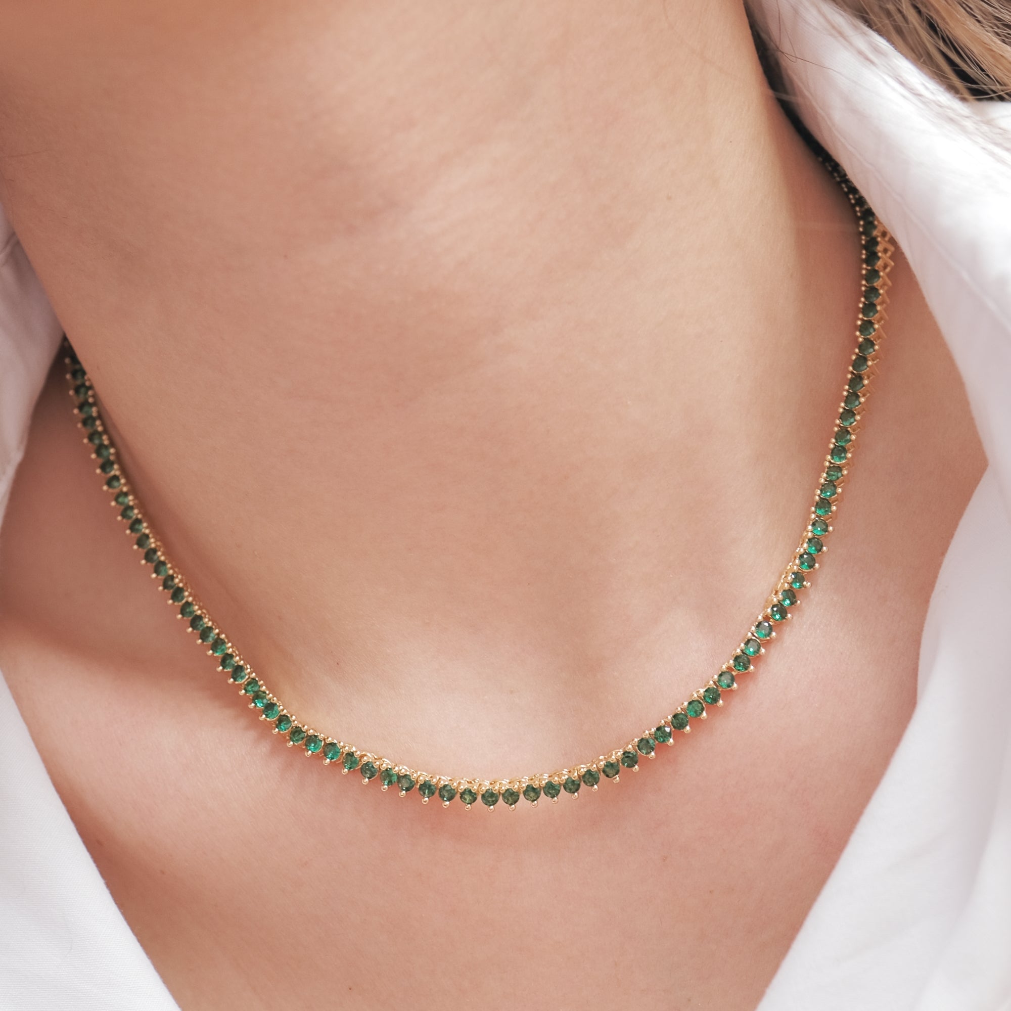 MOKMOK JEWELRY Luxury Sparkling Diamond Emerald Tennis Necklace - 5A grade zircon - 2.5mm 3 Prong