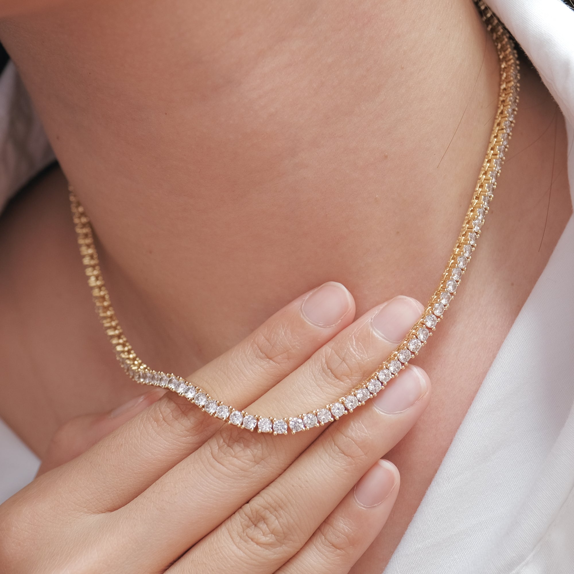 MOKMOK JEWELRY Luxury Sparkling Diamond Gold Tennis Necklace - 5A grade zircon - 3mm 4 Prong