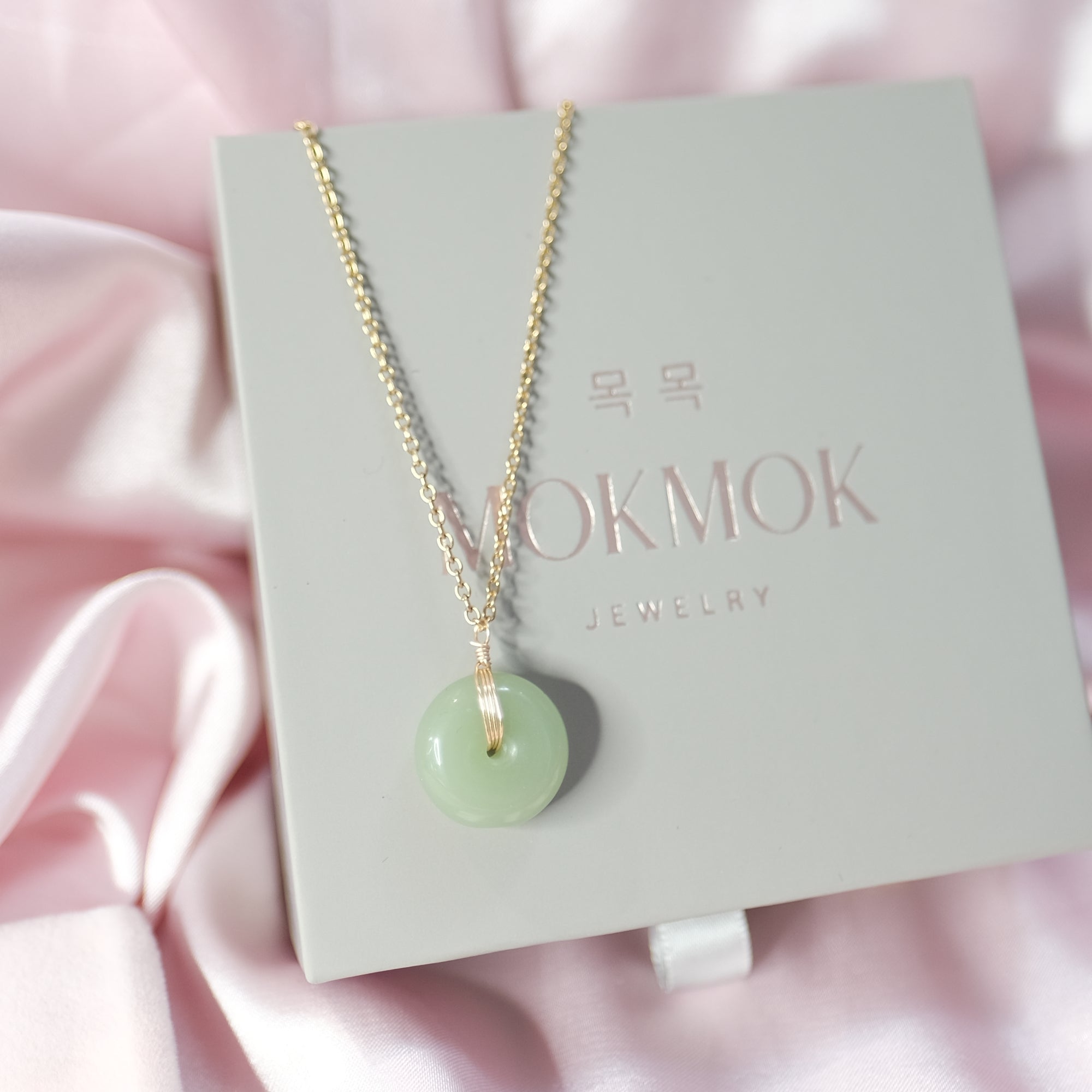 MOKMOK Jewelry Natural Jade Donut Necklace Dainty Lucky Ping An Kou