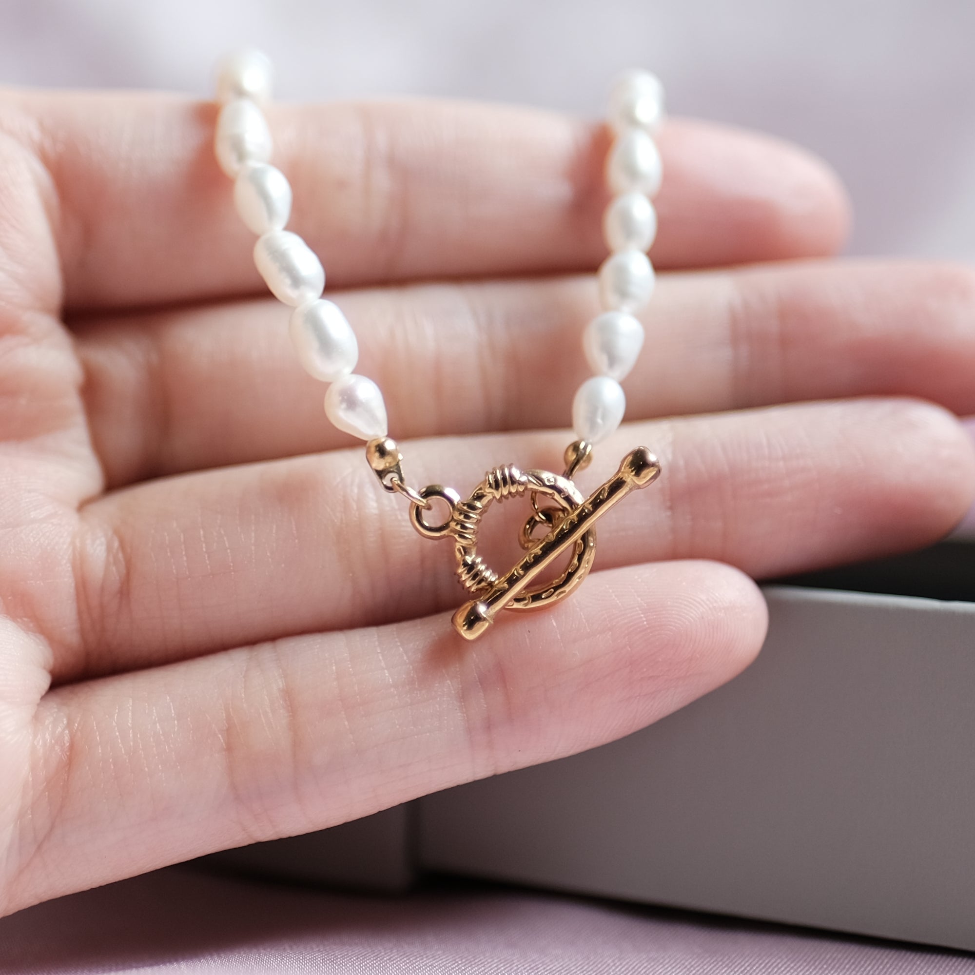 MOKMOK JEWELRY Real Organic Freshwater Full Pearl Toggle Clasp Necklace