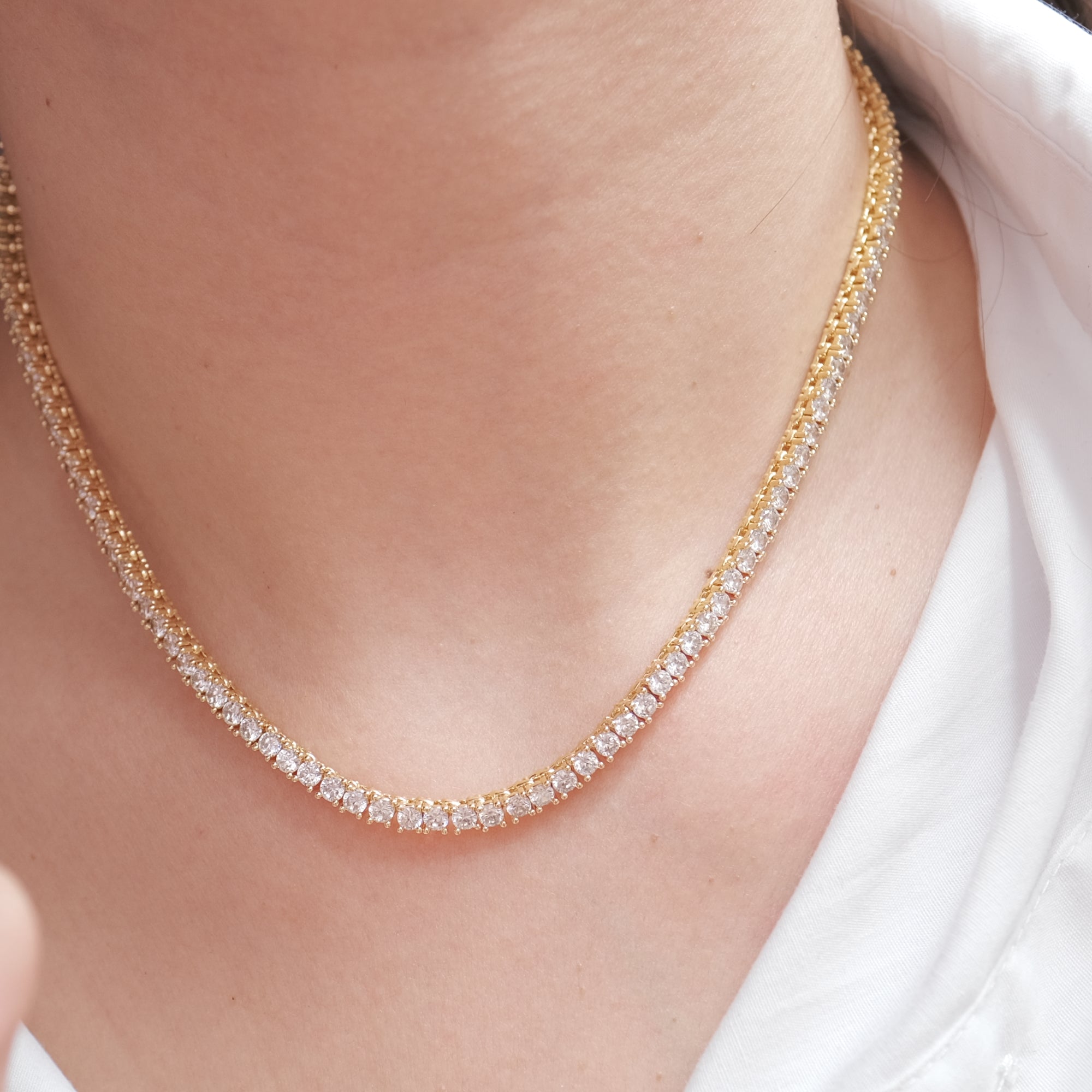 MOKMOK JEWELRY Luxury Sparkling Diamond Gold Tennis Necklace - 5A grade zircon - 3mm 4 Prong