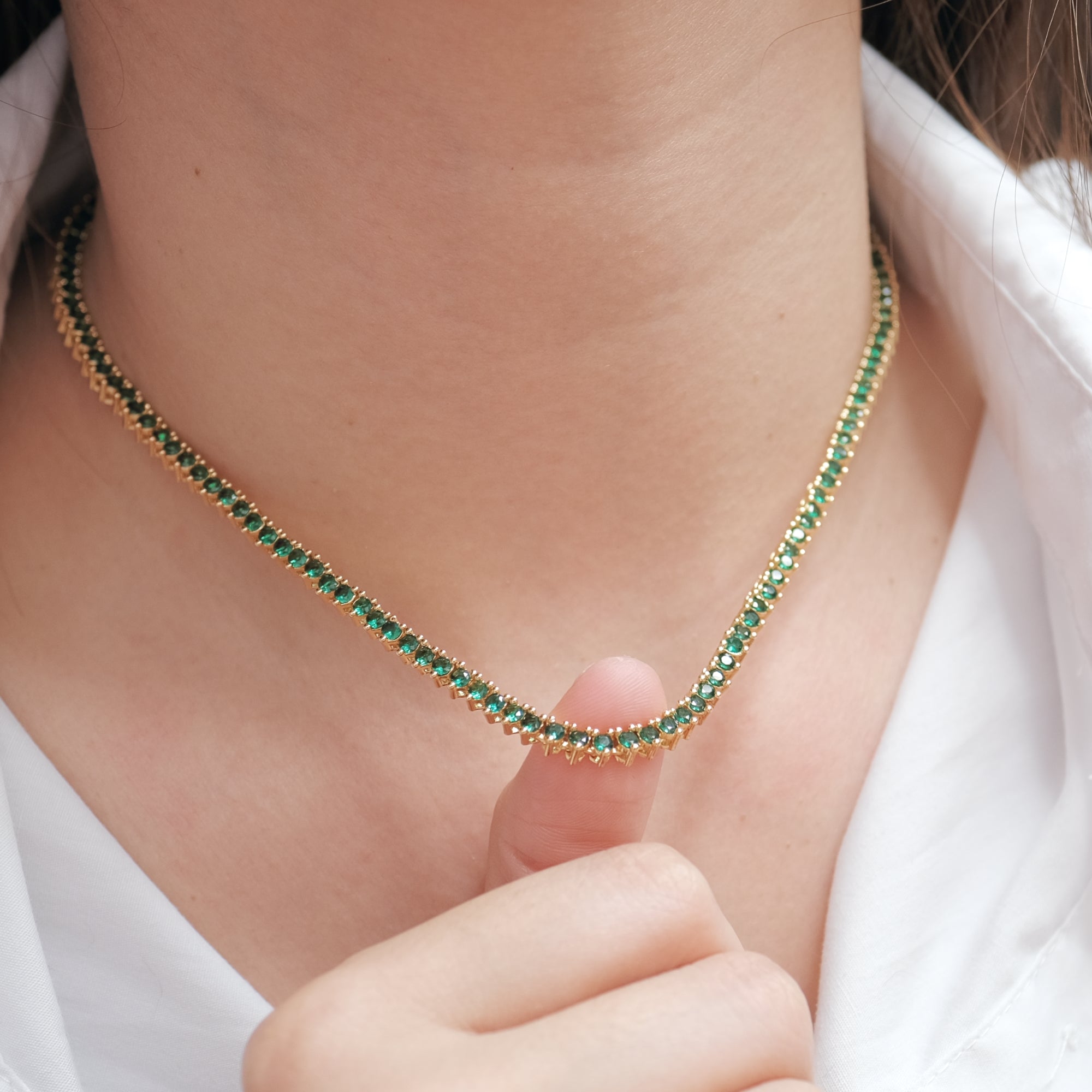 MOKMOK JEWELRY Luxury Sparkling Diamond Emerald Tennis Necklace - 5A grade zircon - 2.5mm 3 Prong