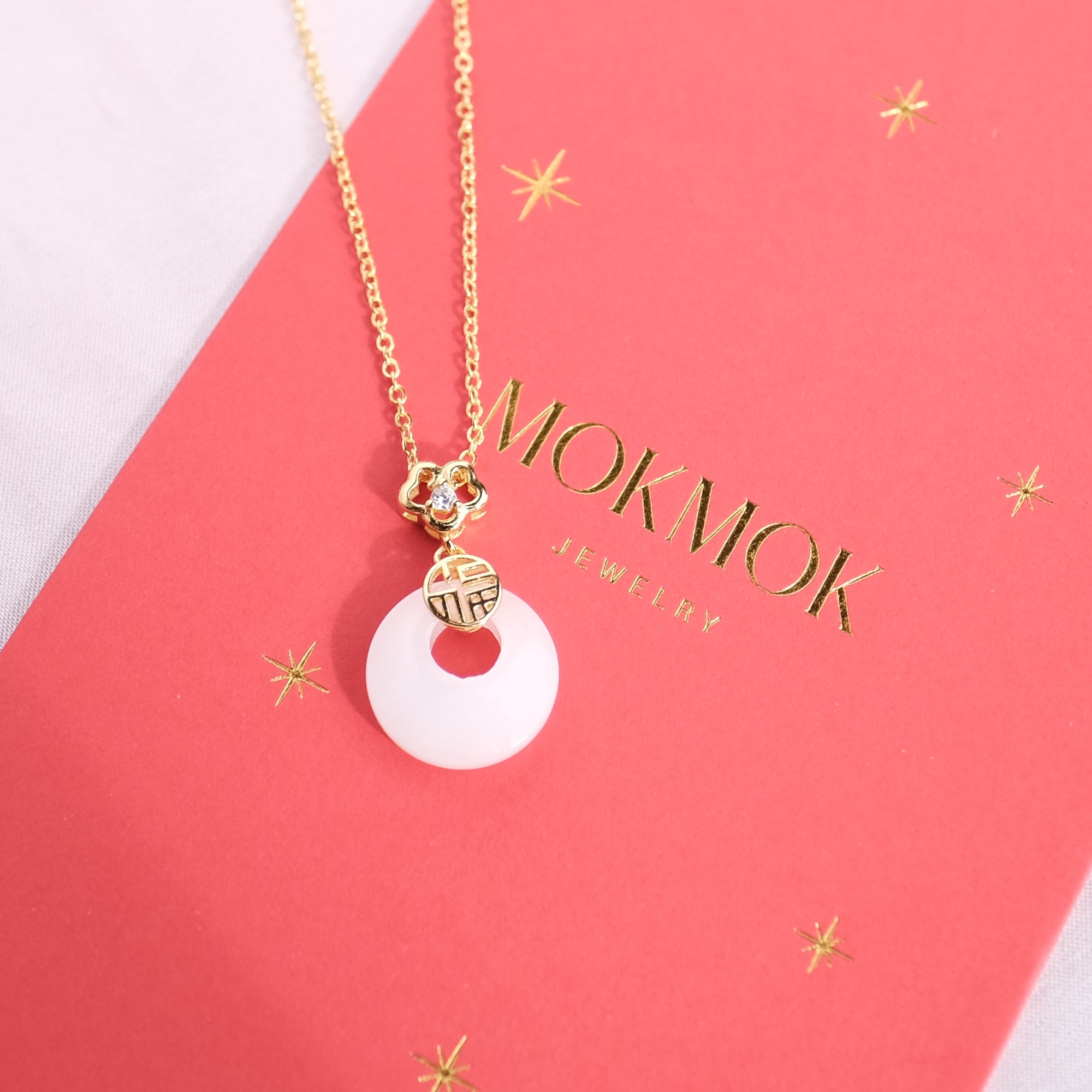 MOKMOK JEWELRY White Jade Donut Lucky Charm Ping An Kou Necklace
