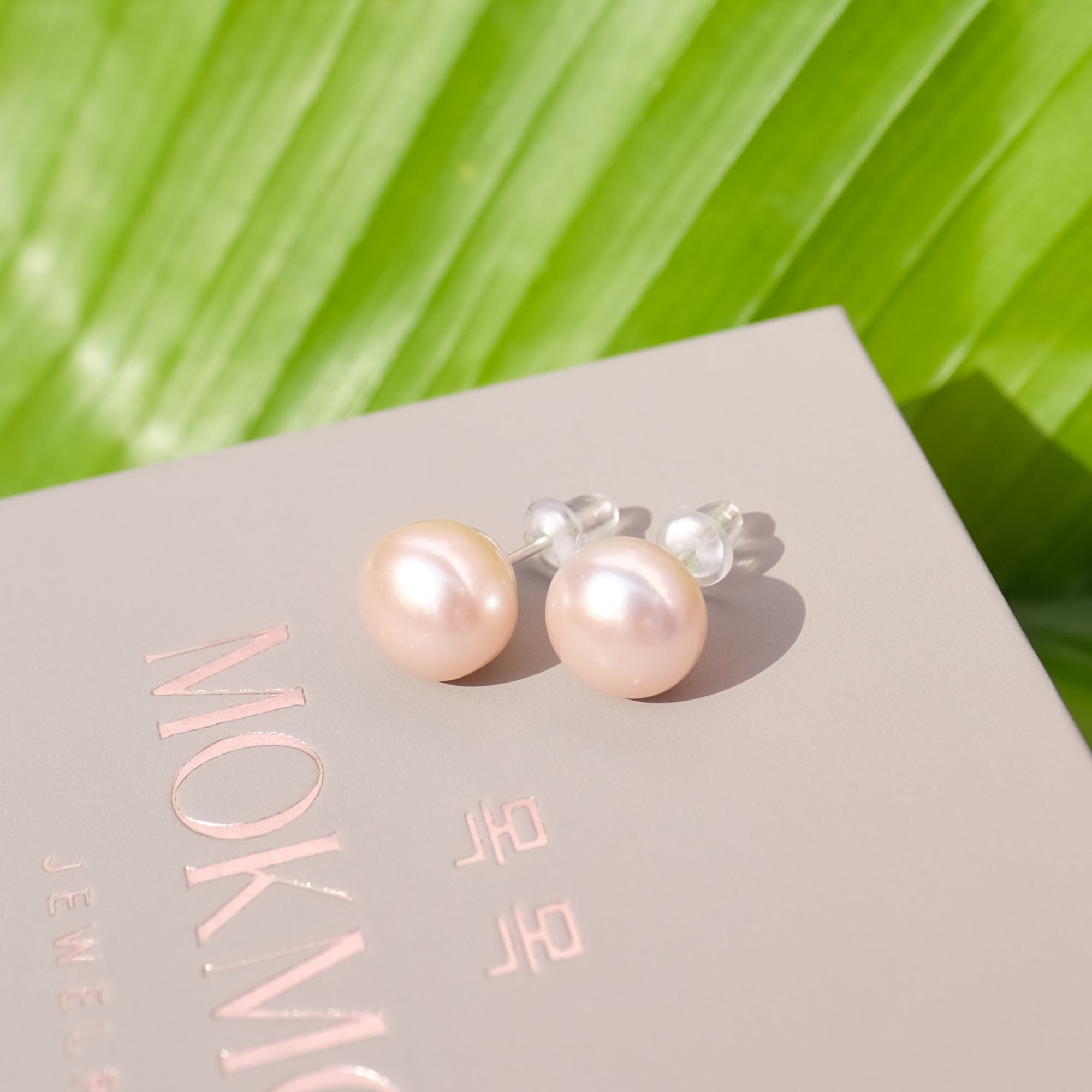 MOKMOK JEWELRY Sakura Pink Natural 10mm Freshwater Pearl Stud 6A grade - on 100% 925 Sterling Silver posts