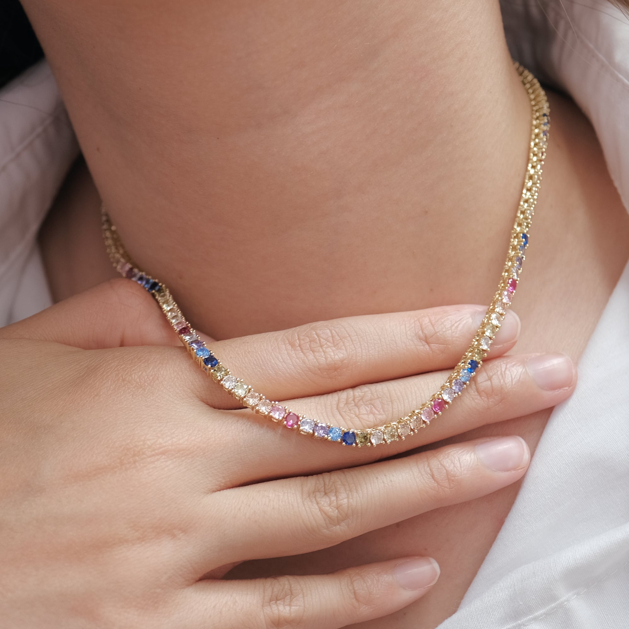 MOKMOK JEWELRY Luxury Sparkling Diamond Rainbow Tennis Necklace - 5A grade zircon - 3mm 4 Prong