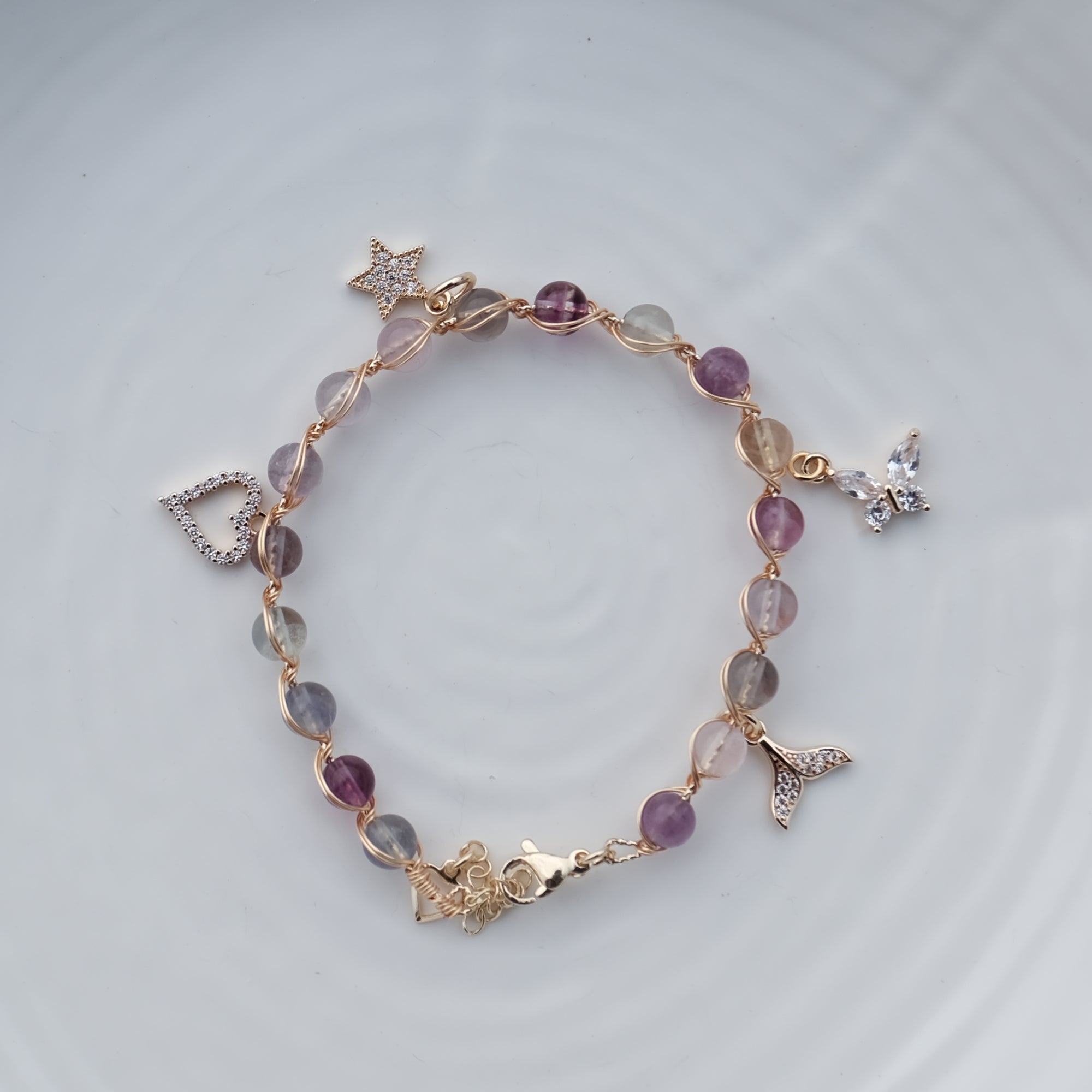 4-charm Amethyst Rainbow Fluoride Healing Crystal Bracelet