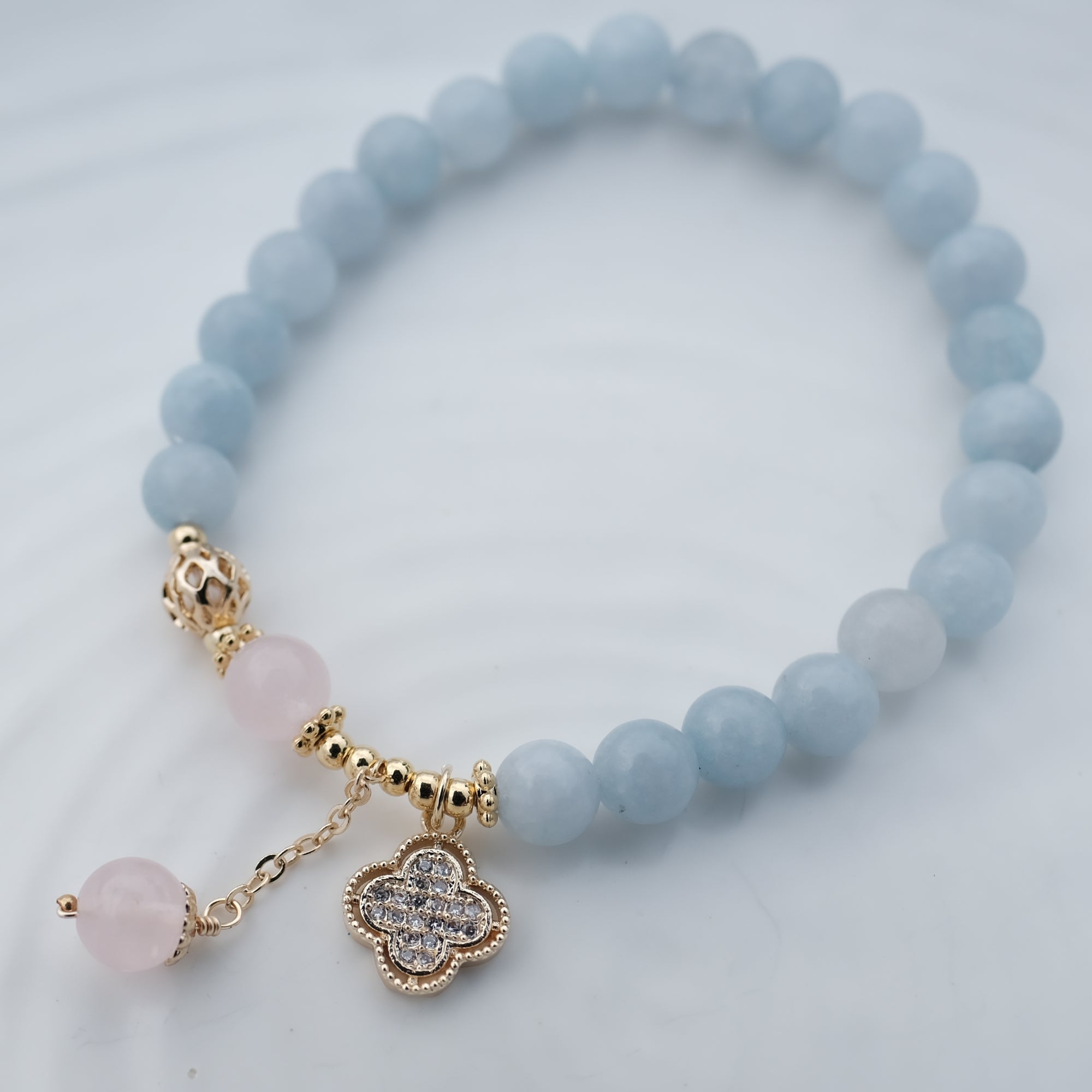 Aquamarine Tranquility Clover Crystal Bracelet