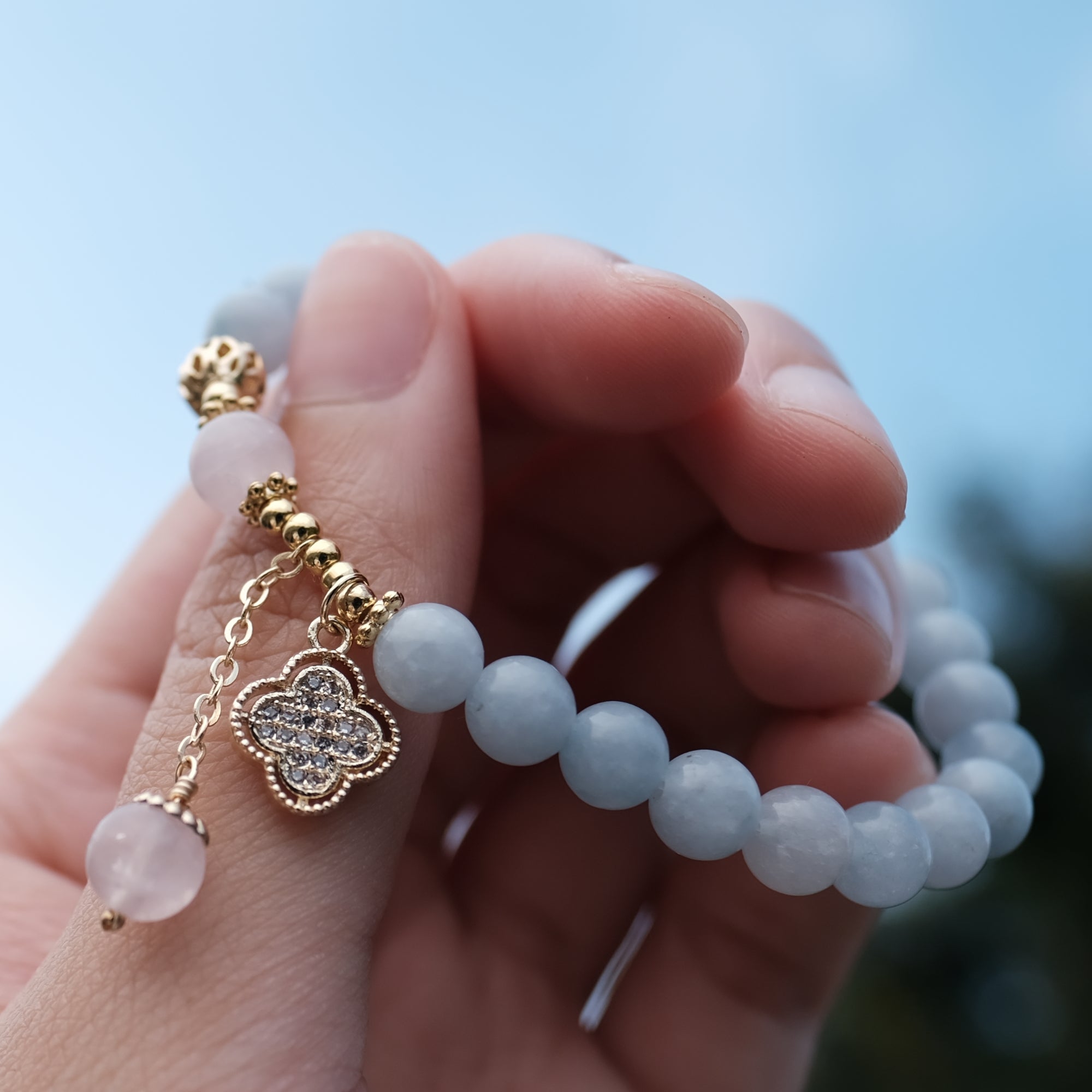 4-charm Aquamarine Tranquility Clover Crystal Bracelet