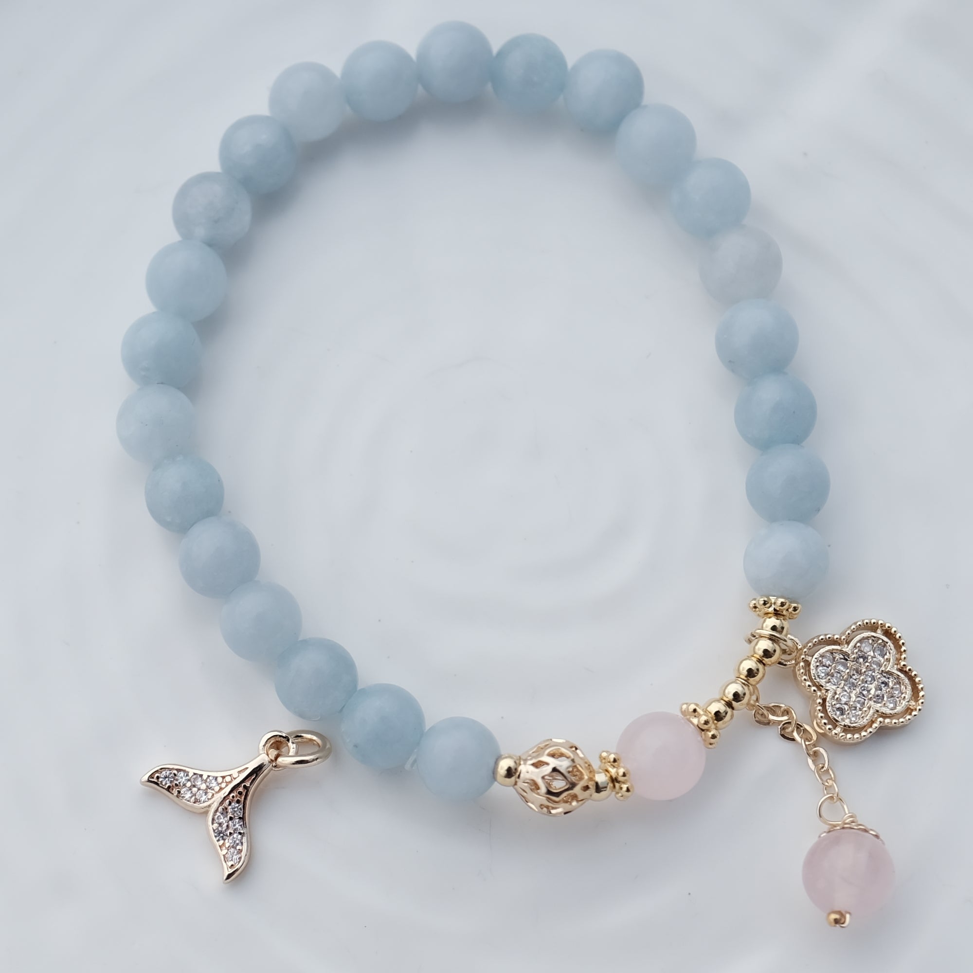 Aquamarine Tranquility Clover Crystal Bracelet