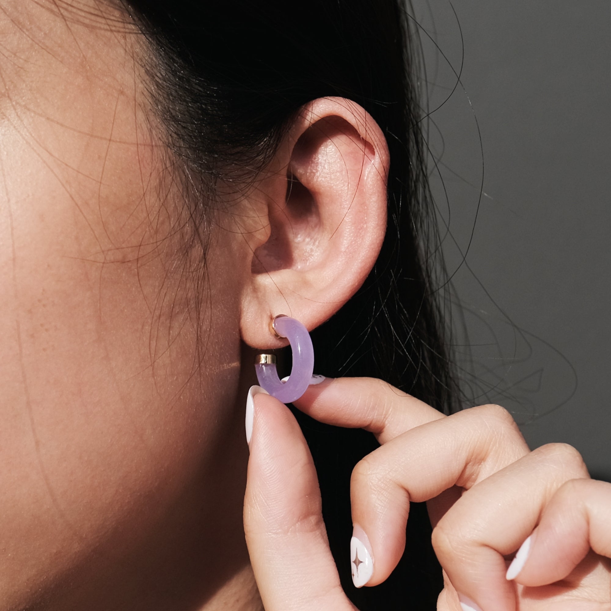 18k Gold Lavender jade earrings