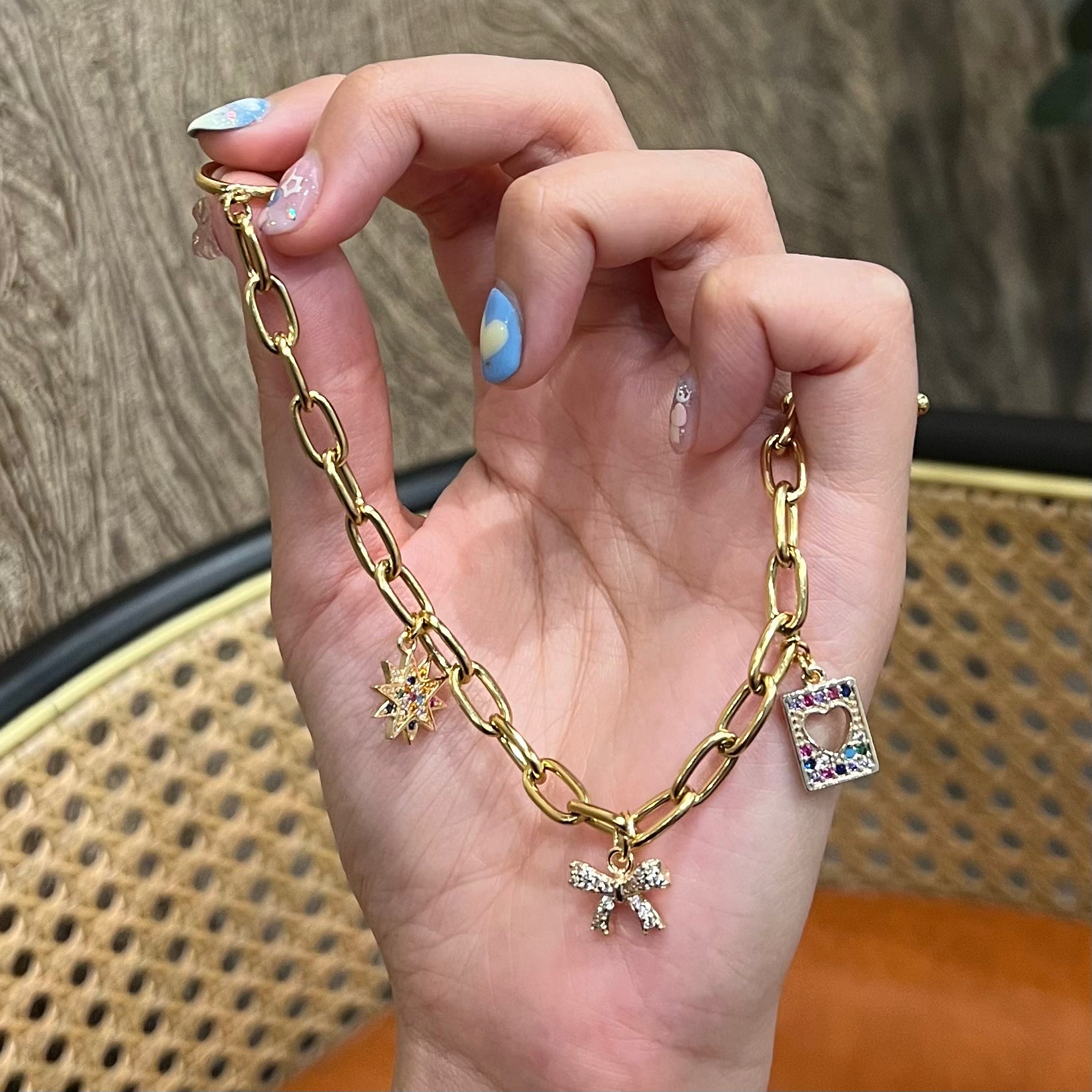 18K ゴールド メッキ ペーパークリップ チェーン チャーム ブレスレット