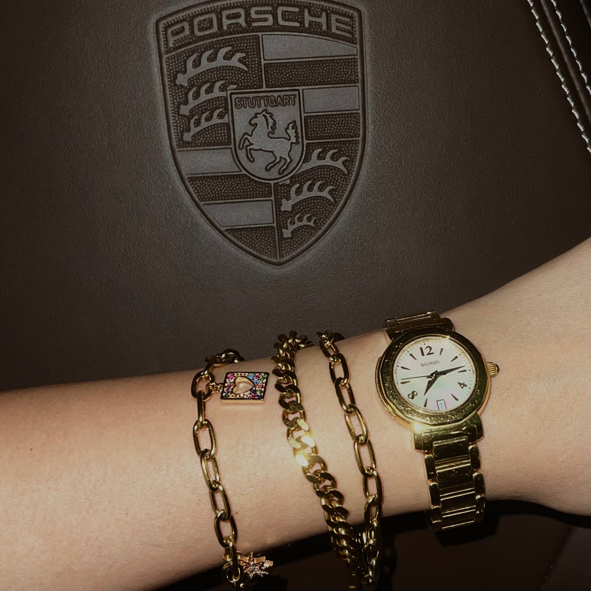 18k Gold Paperclip Chain 3 Charm Bracelet