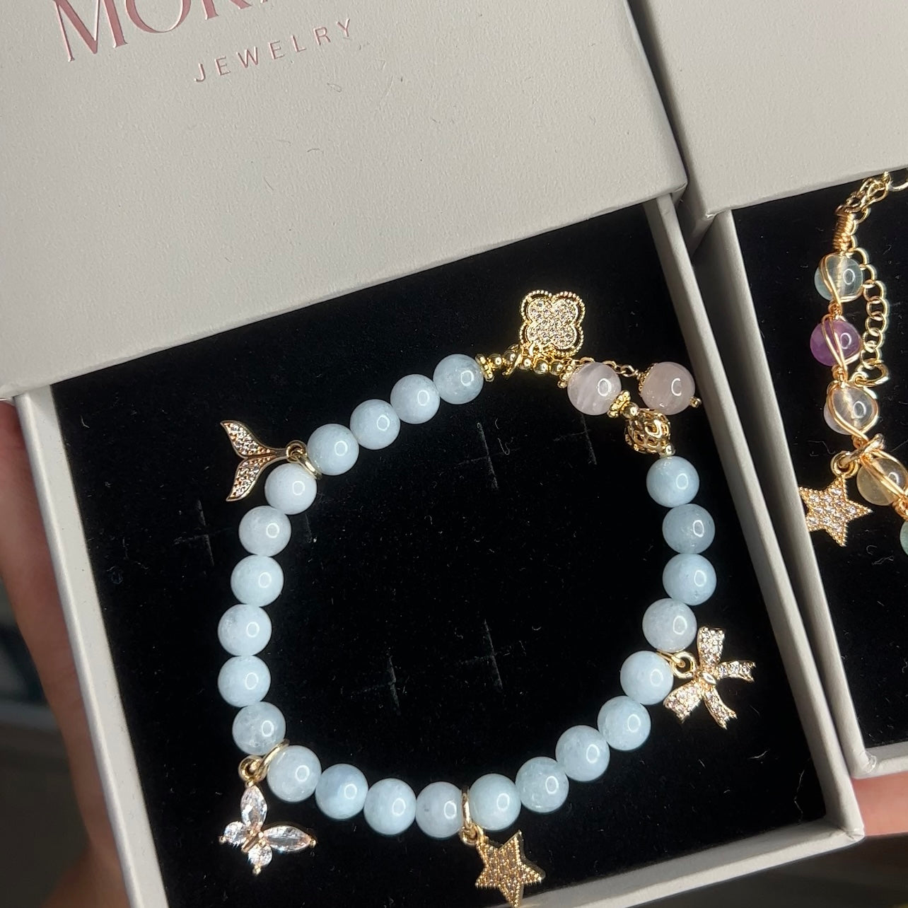 4-charm Aquamarine Tranquility Clover Crystal Bracelet