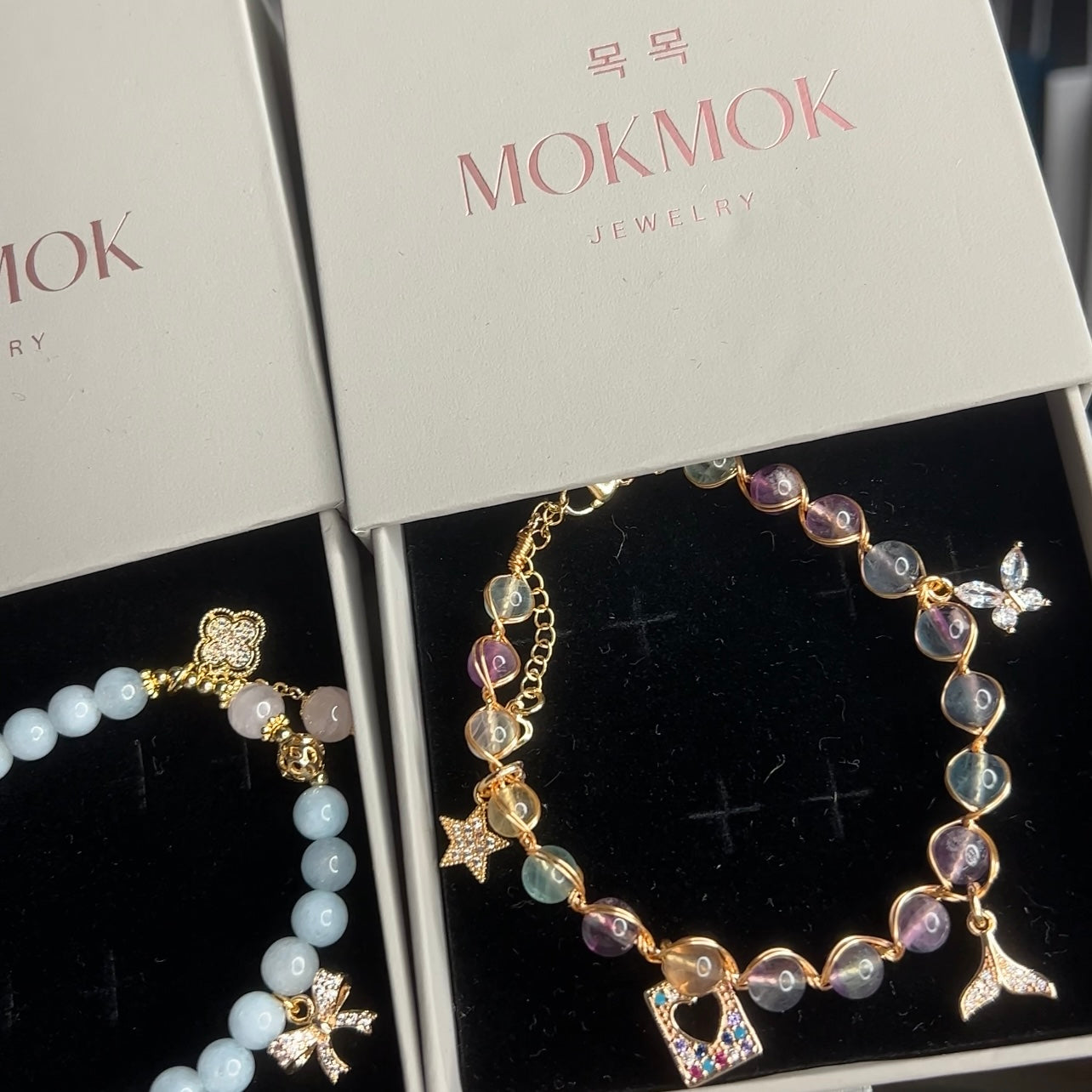 4-charm Amethyst Rainbow Fluoride Healing Crystal Bracelet