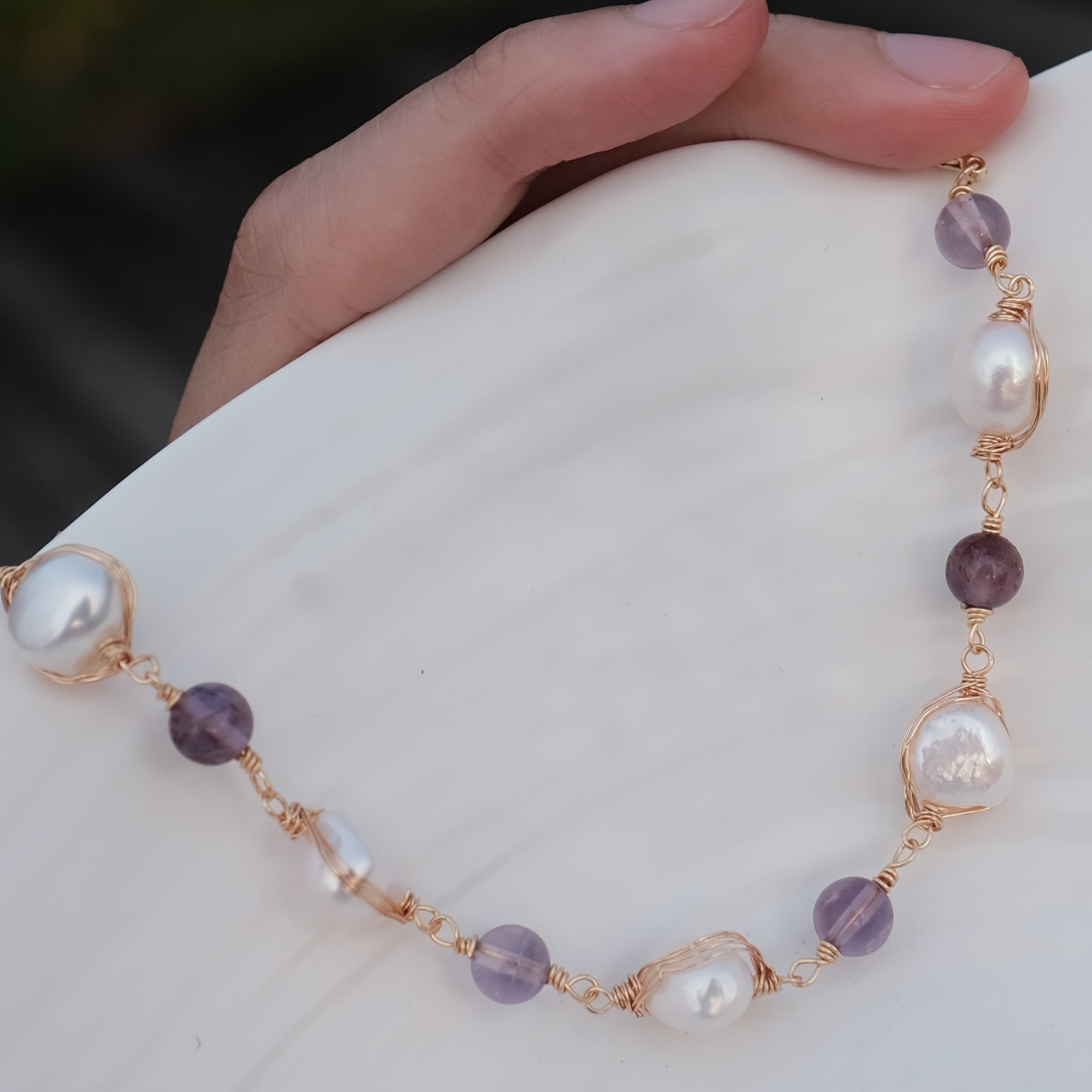 Freshwater Pearl and Amethyst Calming Crystal Bracelet