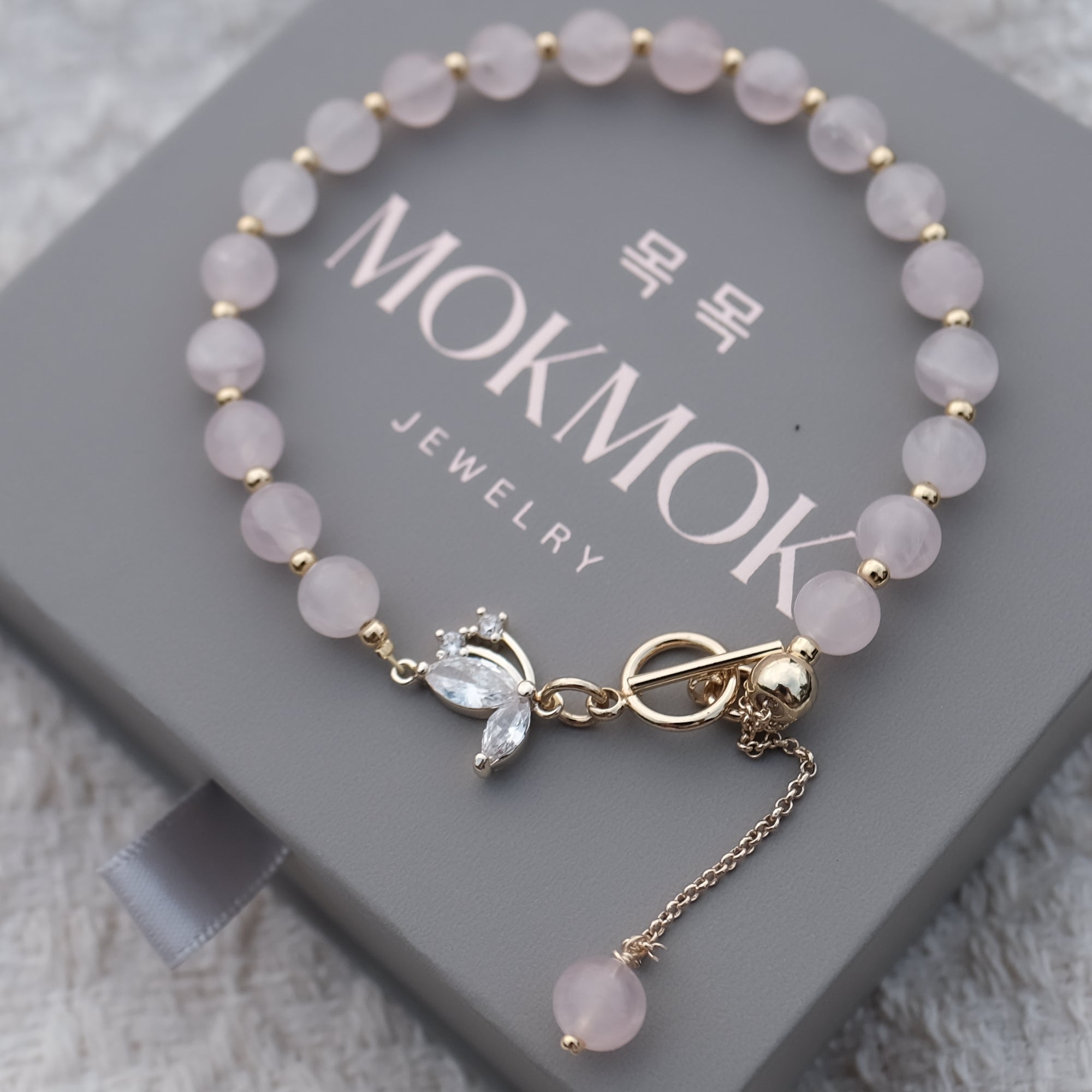 ローズクォーツ ラブ バタフライ クリスタル ブレスレット