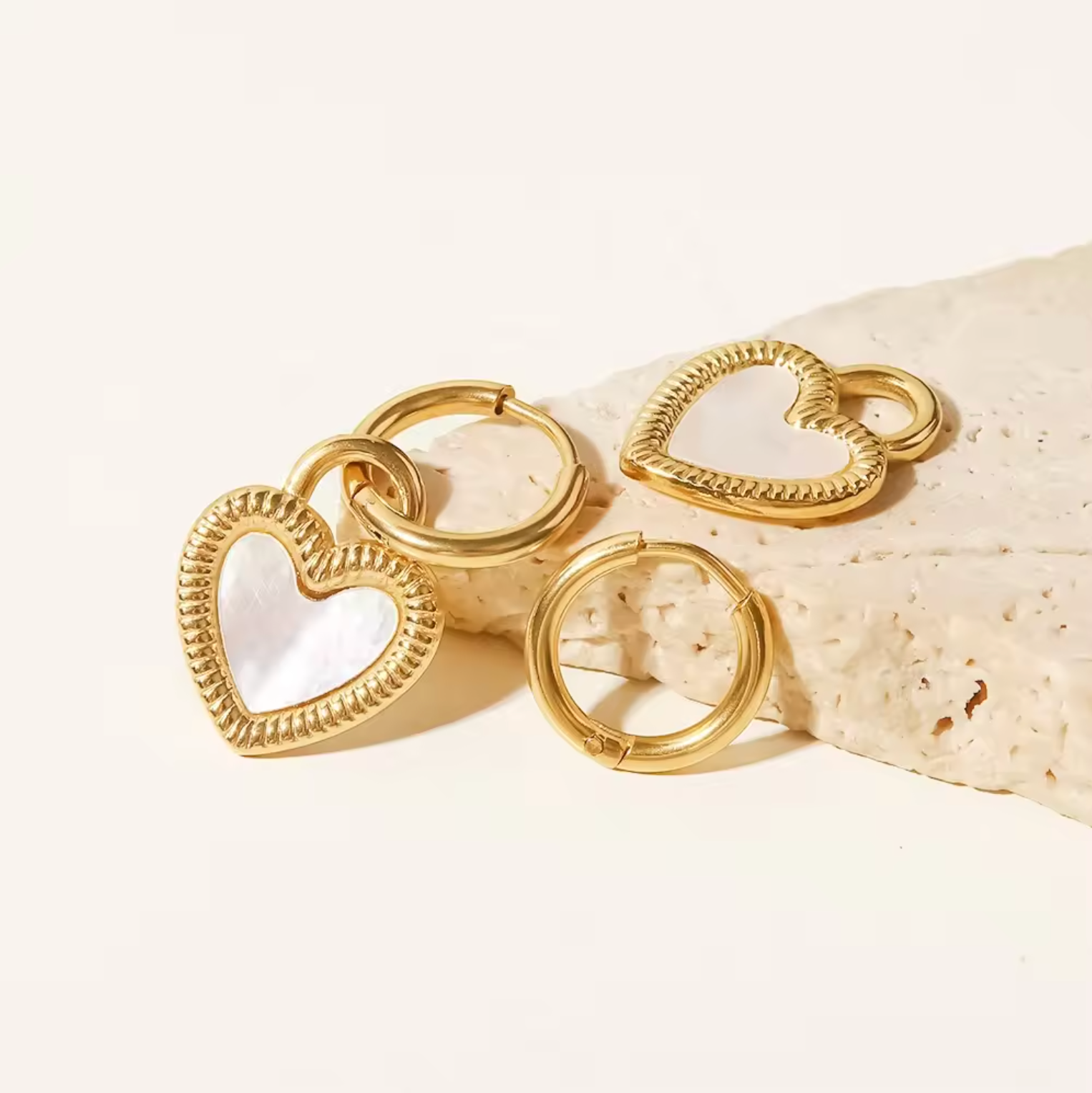 18k Gold Natural Shell Heart Earrings