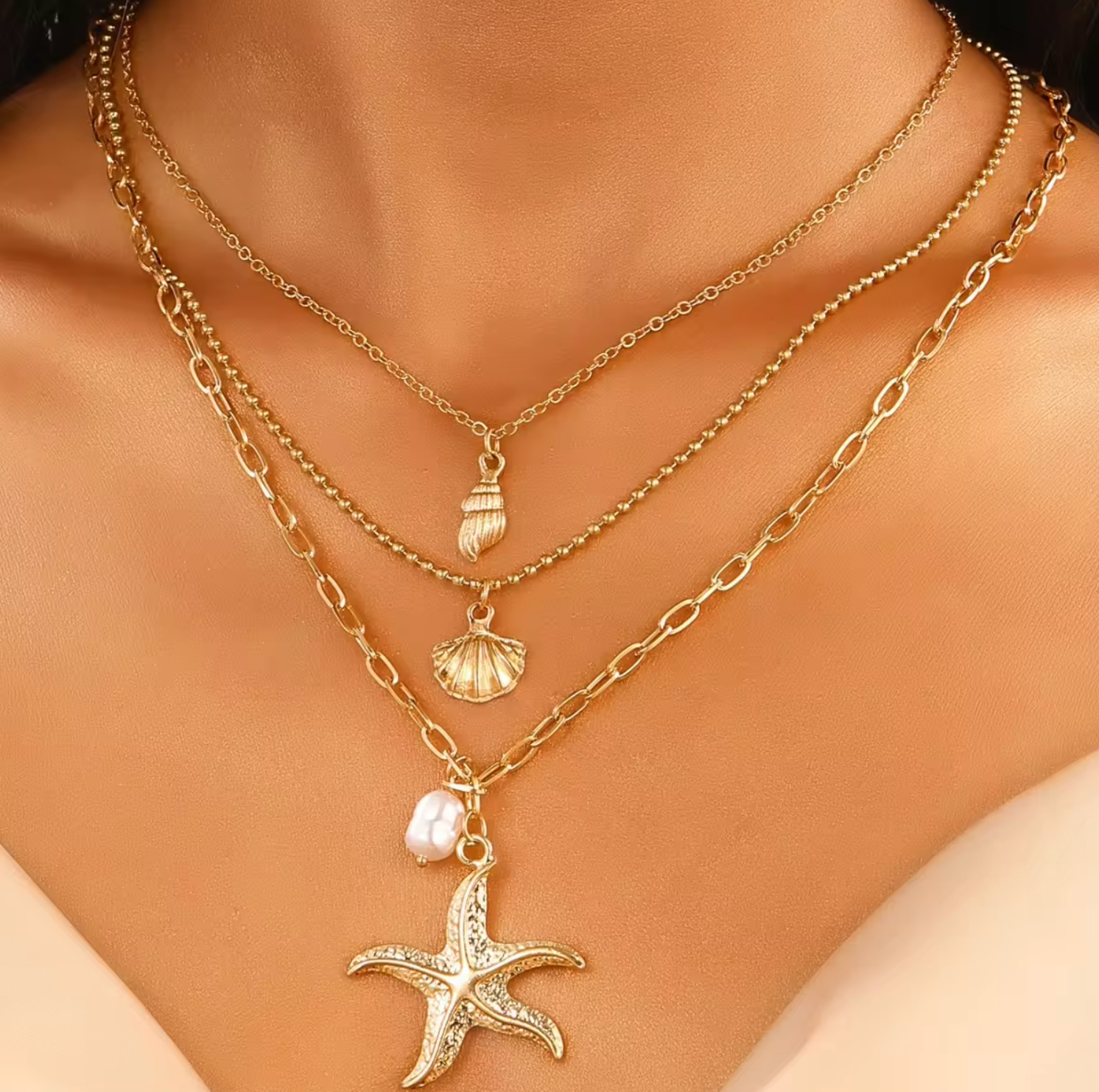 Starfish Shell Gold Necklace