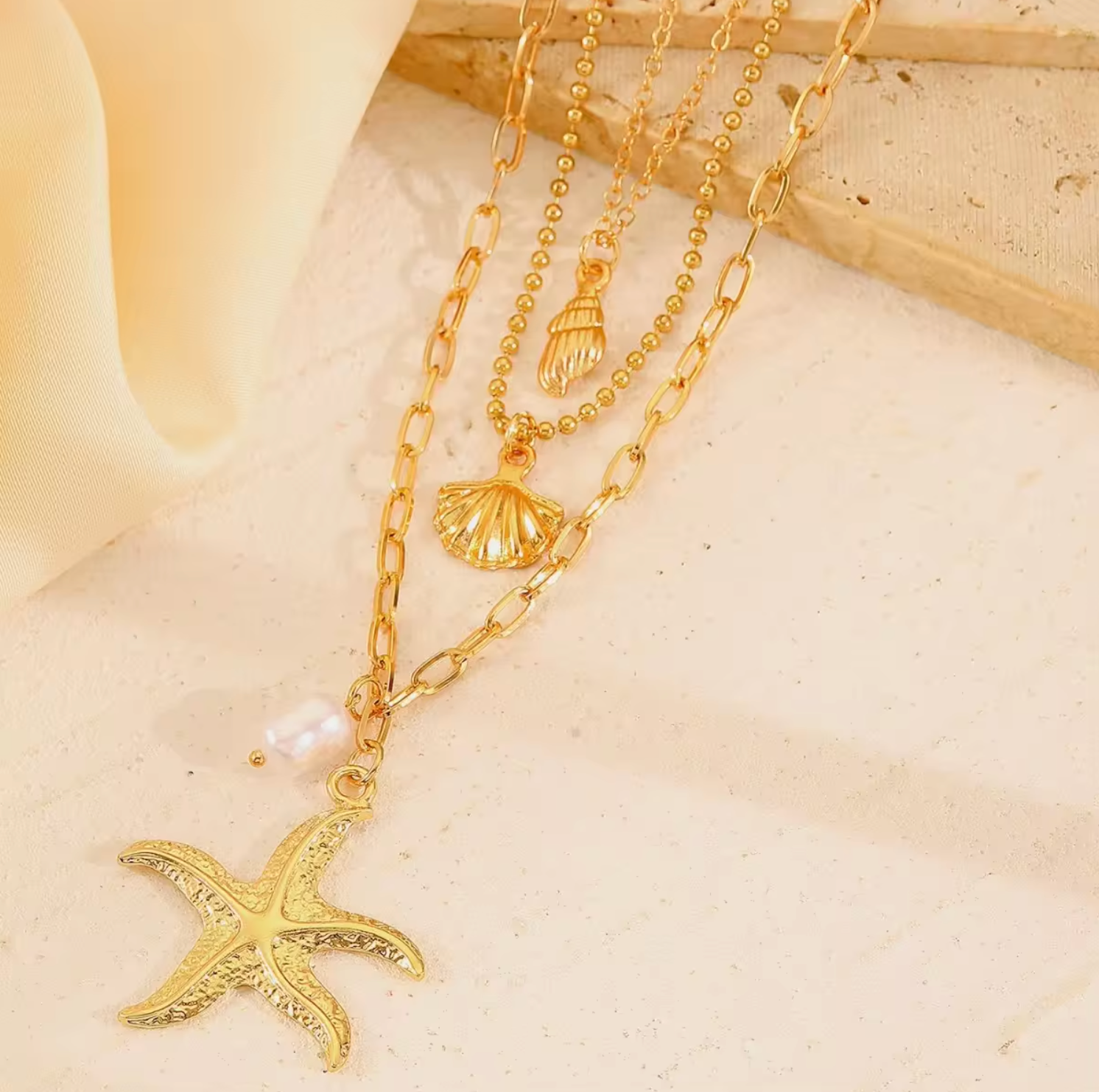 Starfish Shell Gold Necklace