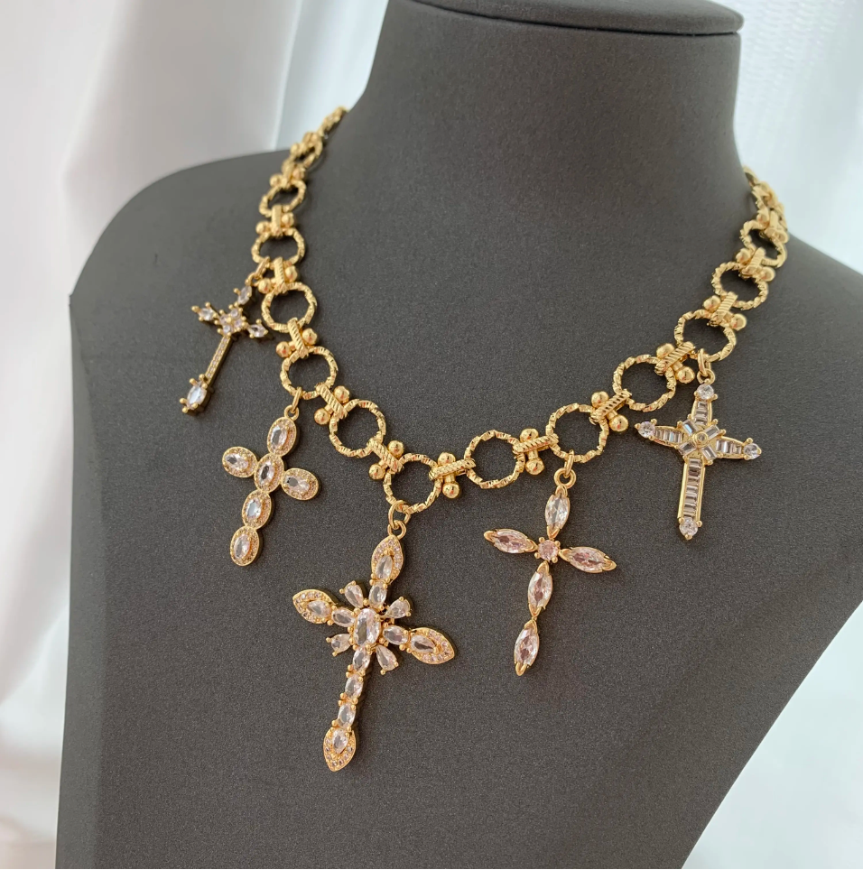 Gold Cross Charm Necklace