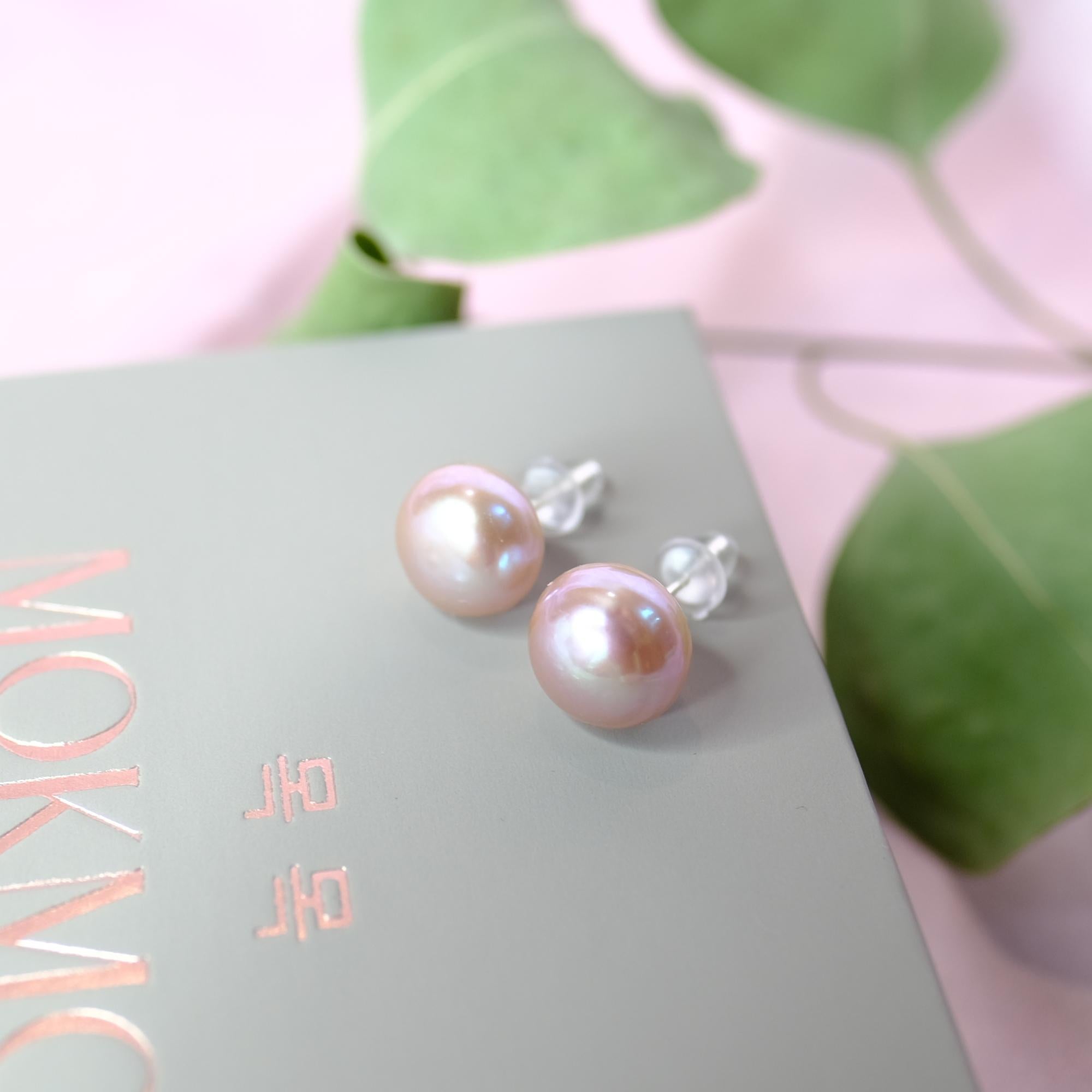 MOKMOK JEWELRY Lavender Purple Natural 10mm Freshwater Pearls 4A grade - on 100% 925 Sterling Silver posts