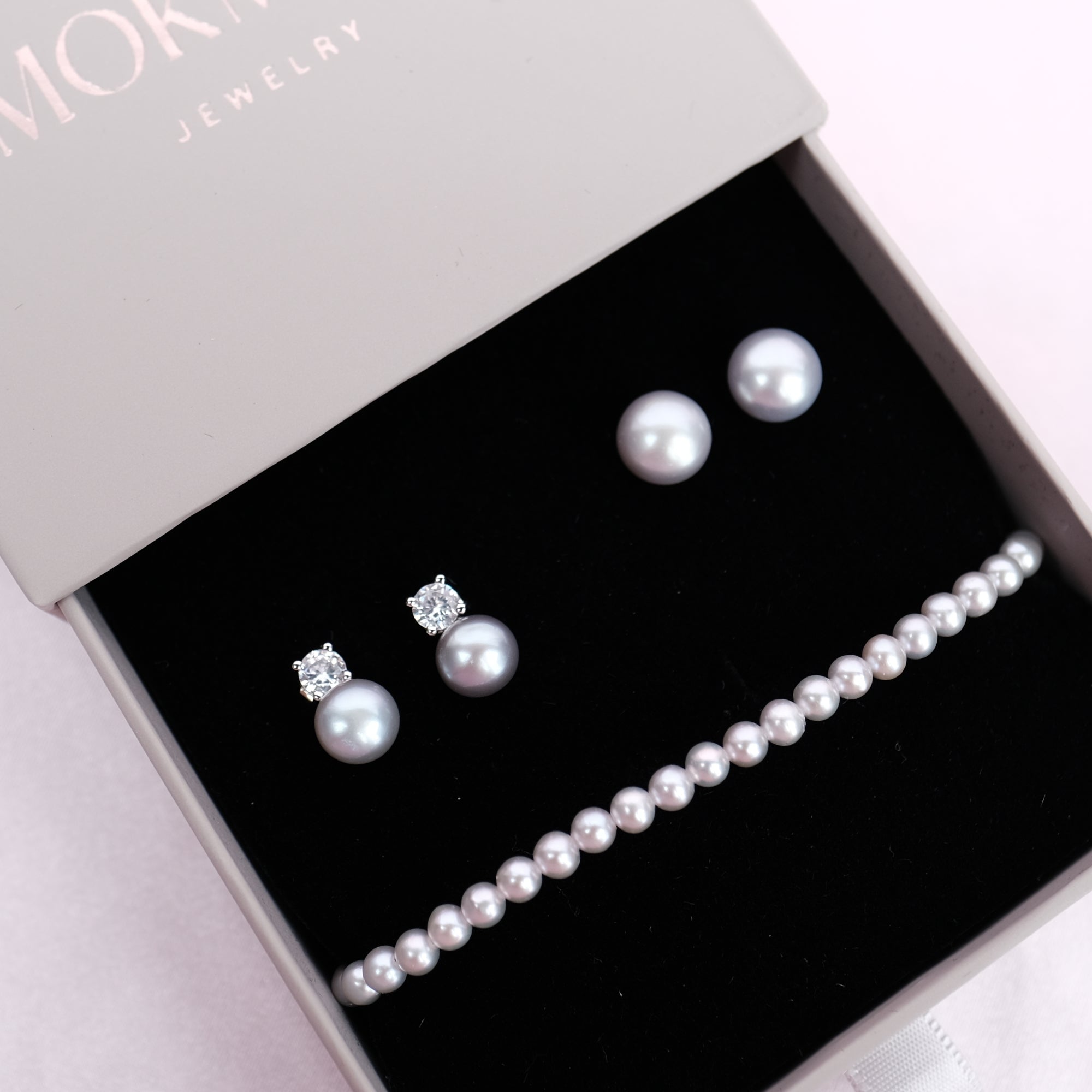 MOKMOK JEWELRY Perfect Snowy Blue Natural 10mm Freshwater Pearls 6A grade - on 100% 925 Sterling Silver posts