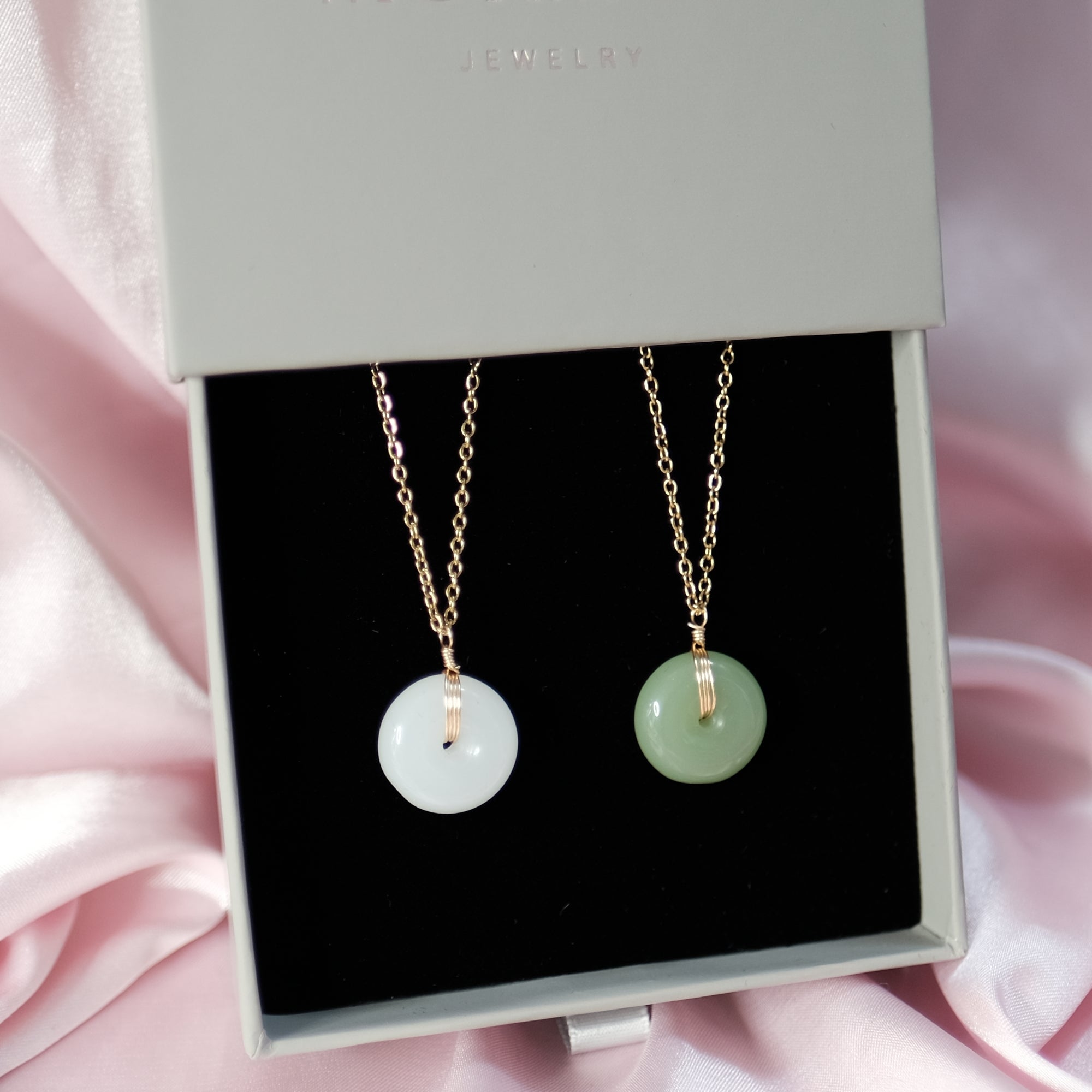 MOKMOK Jewelry Natural Jade Donut Necklace Dainty Lucky Ping An Kou