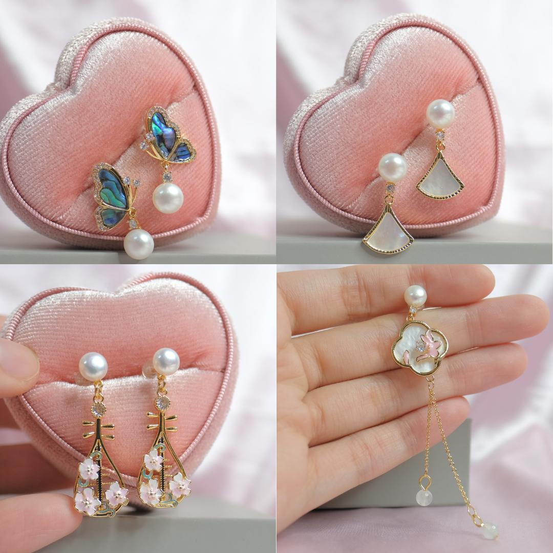 MOKMOK JEWELRY Limited Edition Real Freshwater Pearl Earrings -Mother of Pearl Abalone Shell 100% 925 Sterling Silver Earrings