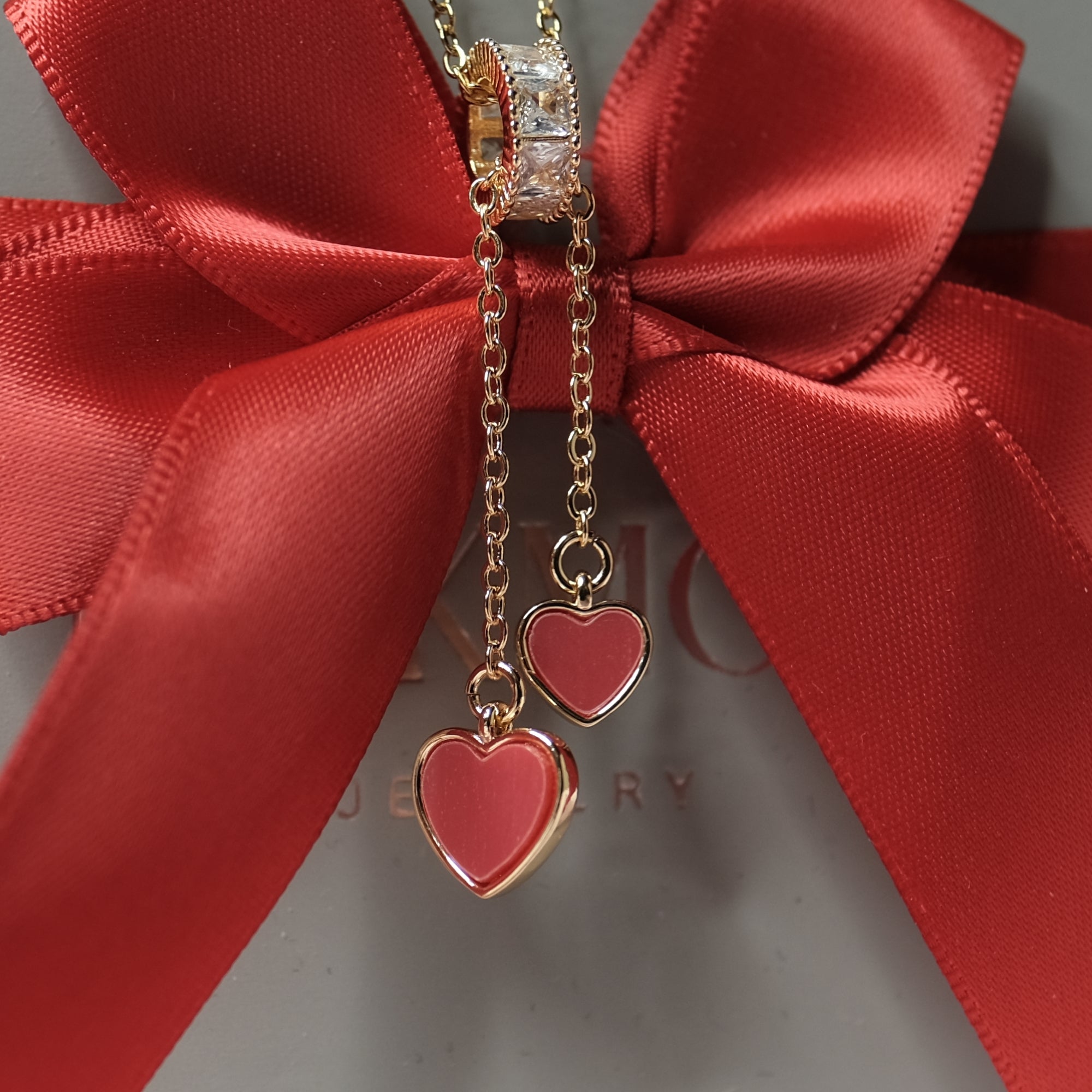 MOKMOK JEWELRY Red Hearts Twin on Diamond Ring Necklace